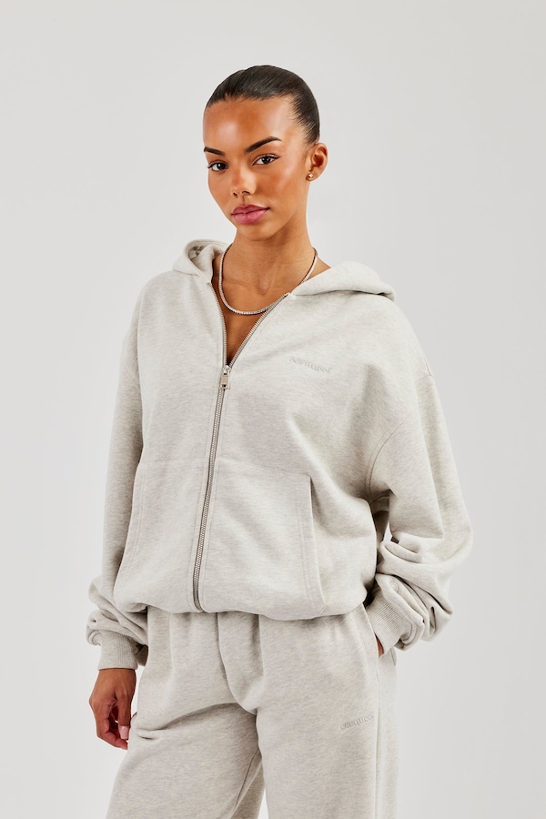Cernucci Oversized Zip Through Hoodie - Ash Grey
