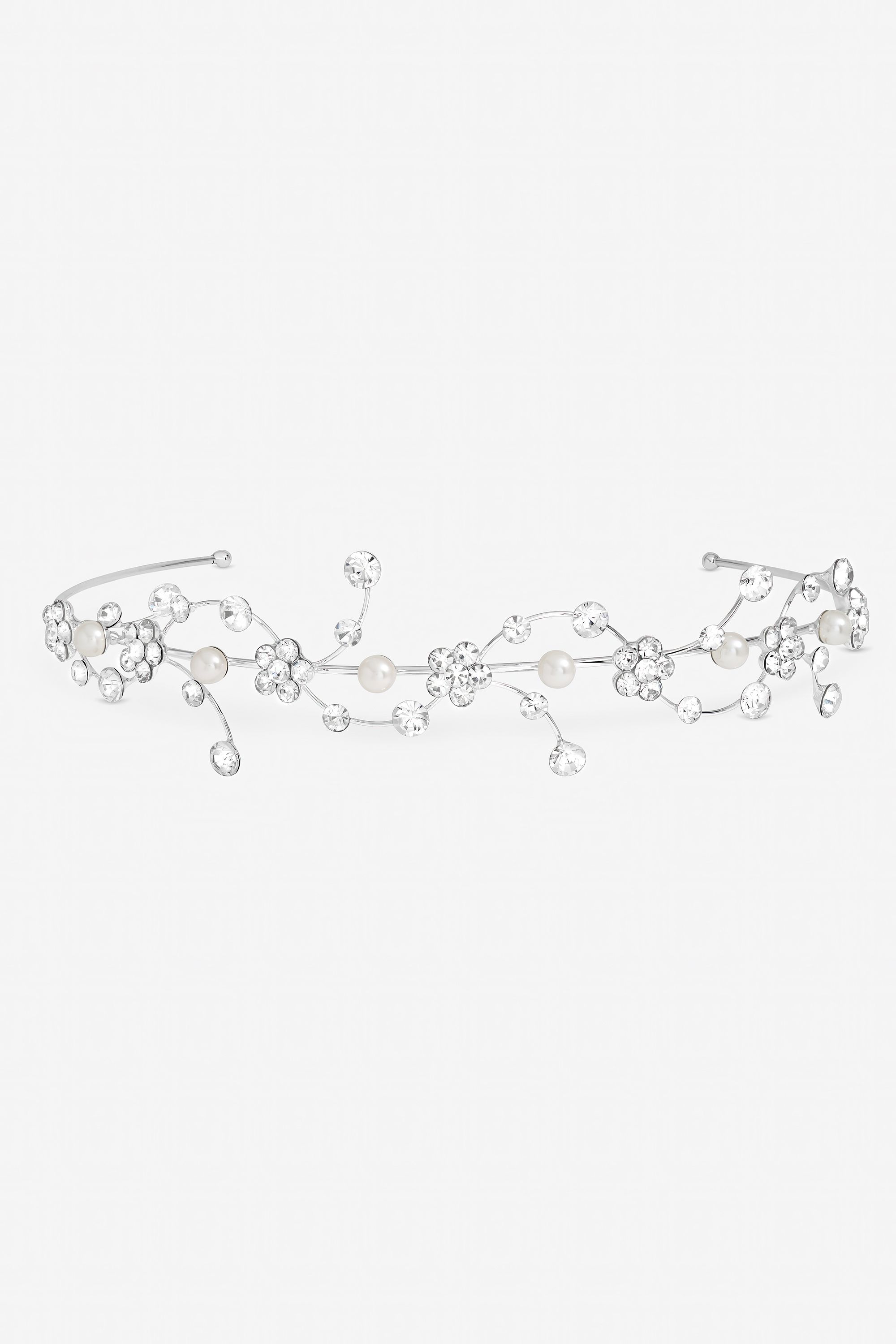 Jon Richard Silver Plated Crystal Flower and Pearl Headband - Gift Pouch