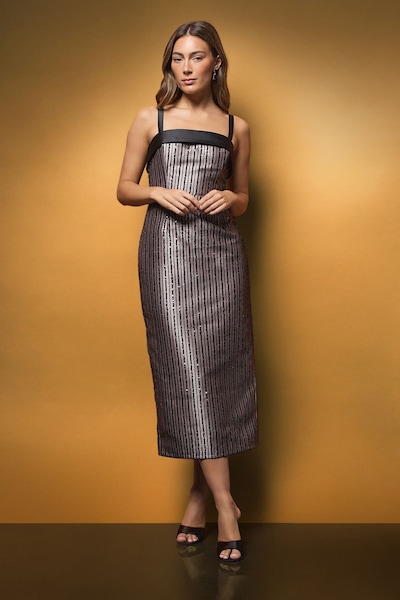 Coast Coast Muse Square Neck Linear Beaded Sequin Maxi Dress Mocha