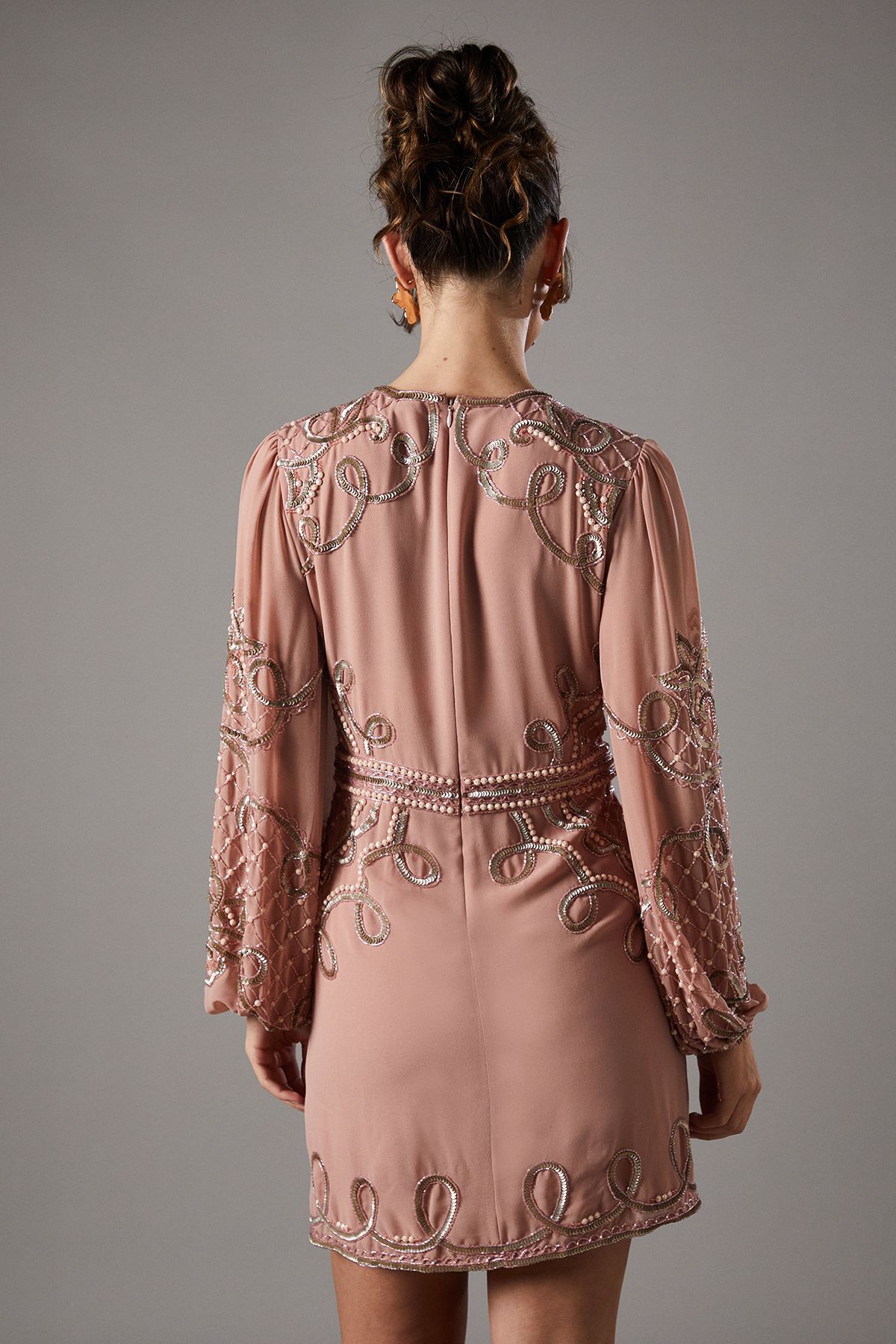 Coast Coast Muse Chiffon Embellished Mini Dress With Blouson Sleeves Nude image 4