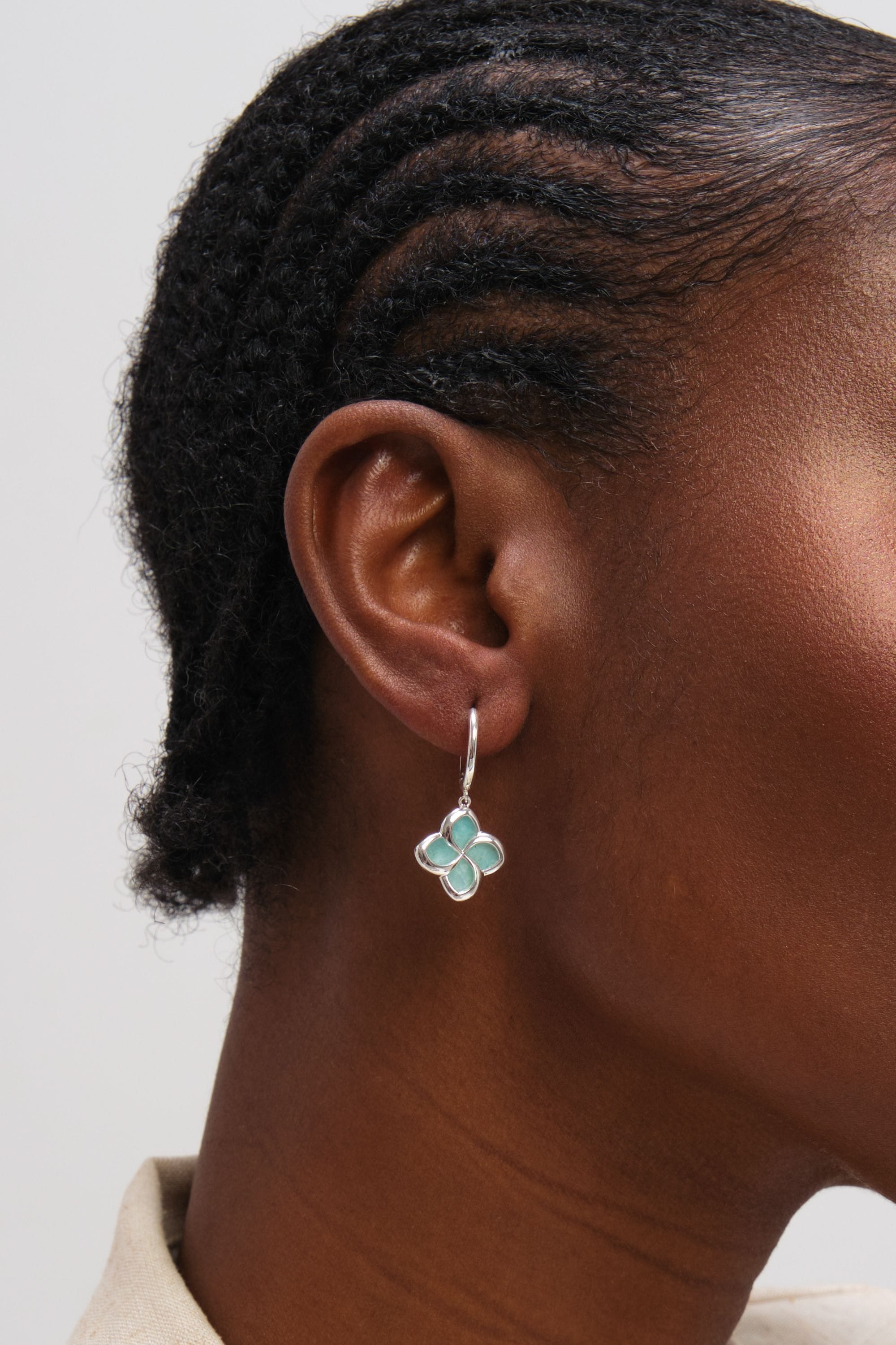 Inicio Sterling Silver Plated Turquoise Clover Huggie Hoops image 2