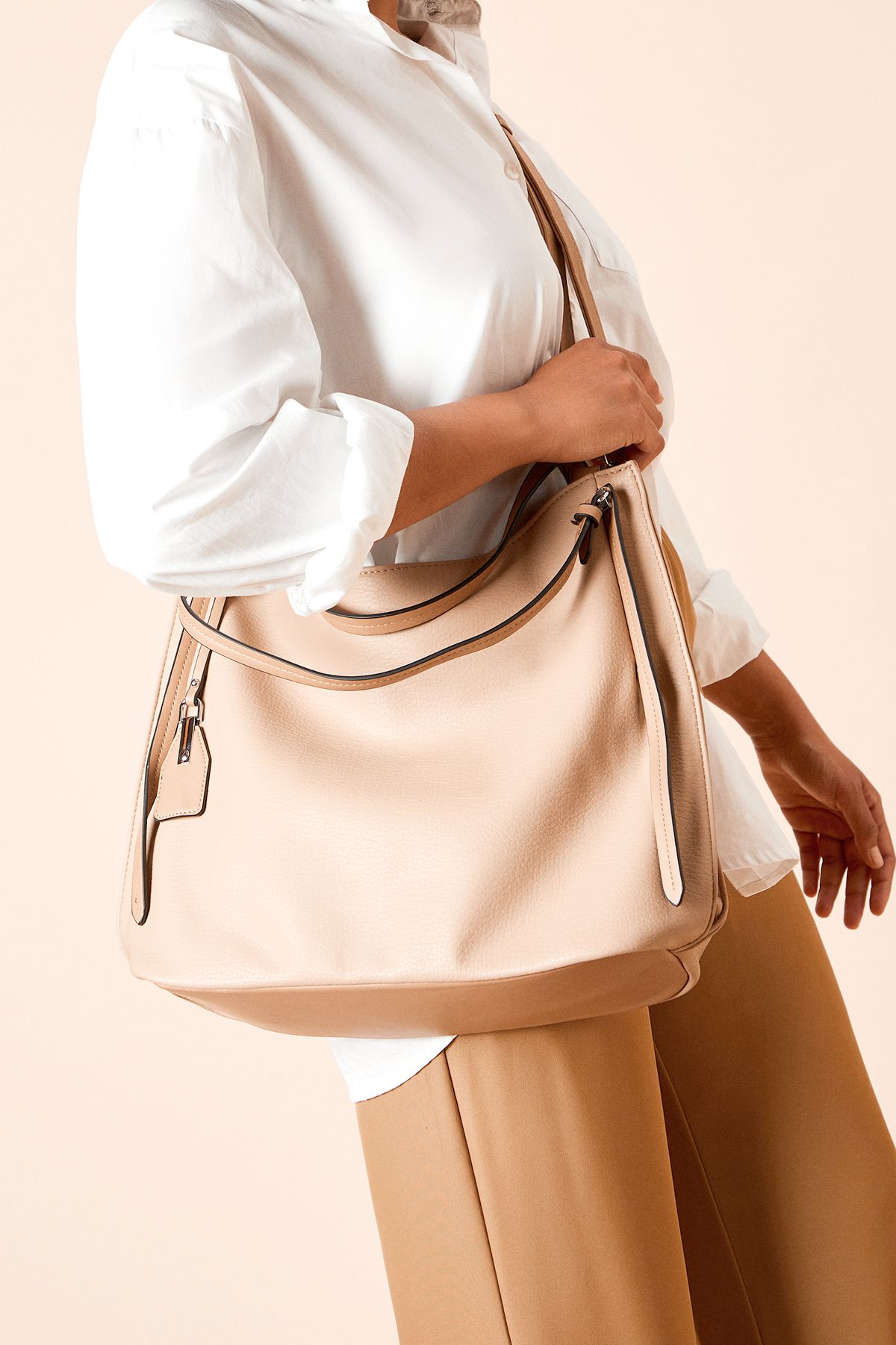 Dorothy Perkins Stockholm Faux Leather Slouch Shoulder Bag With Crossbody Strap Taupe image 2