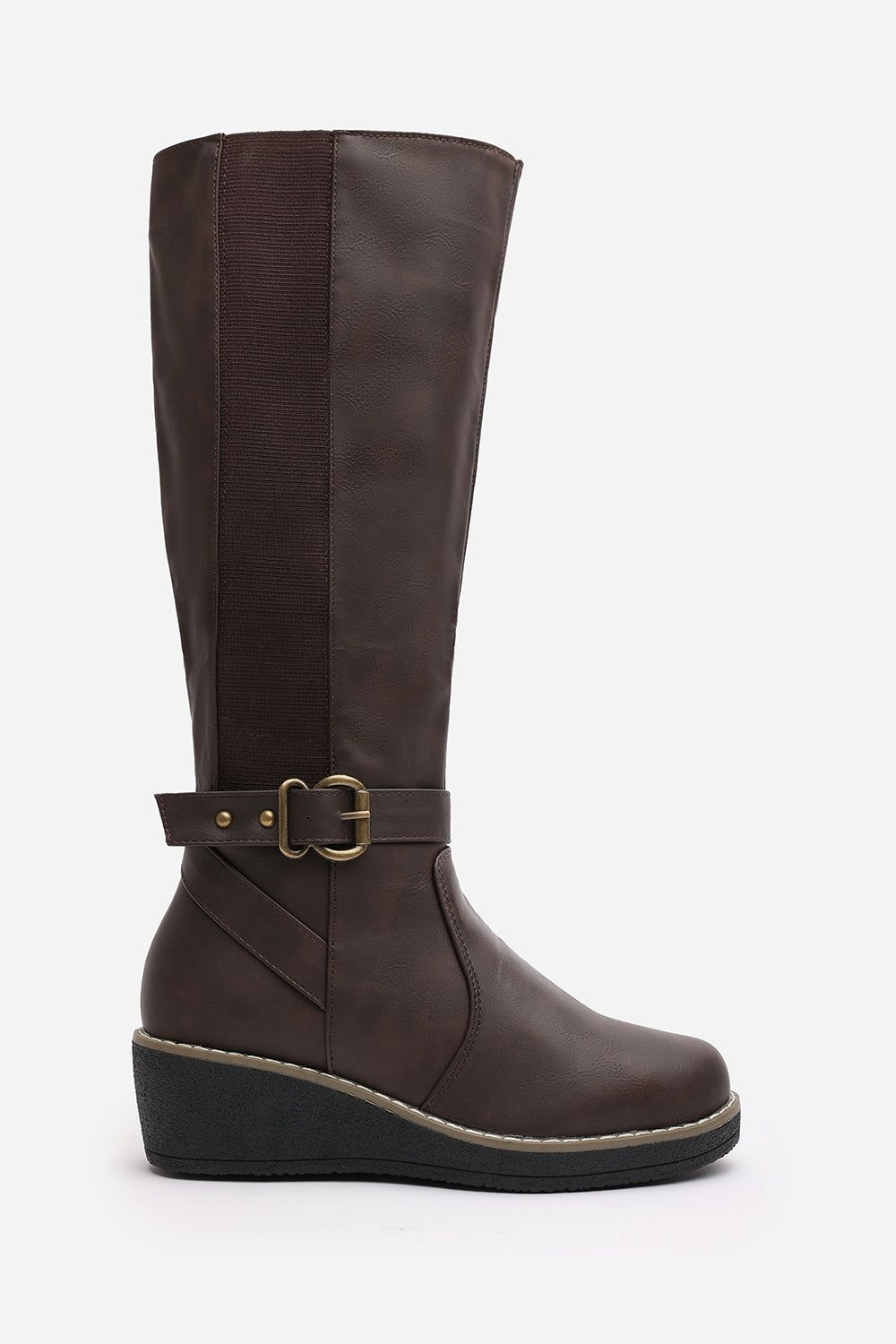 Where's That From 'Regina' Faux Leather Knee High Wedge Boots With Strap And Buckle image 2