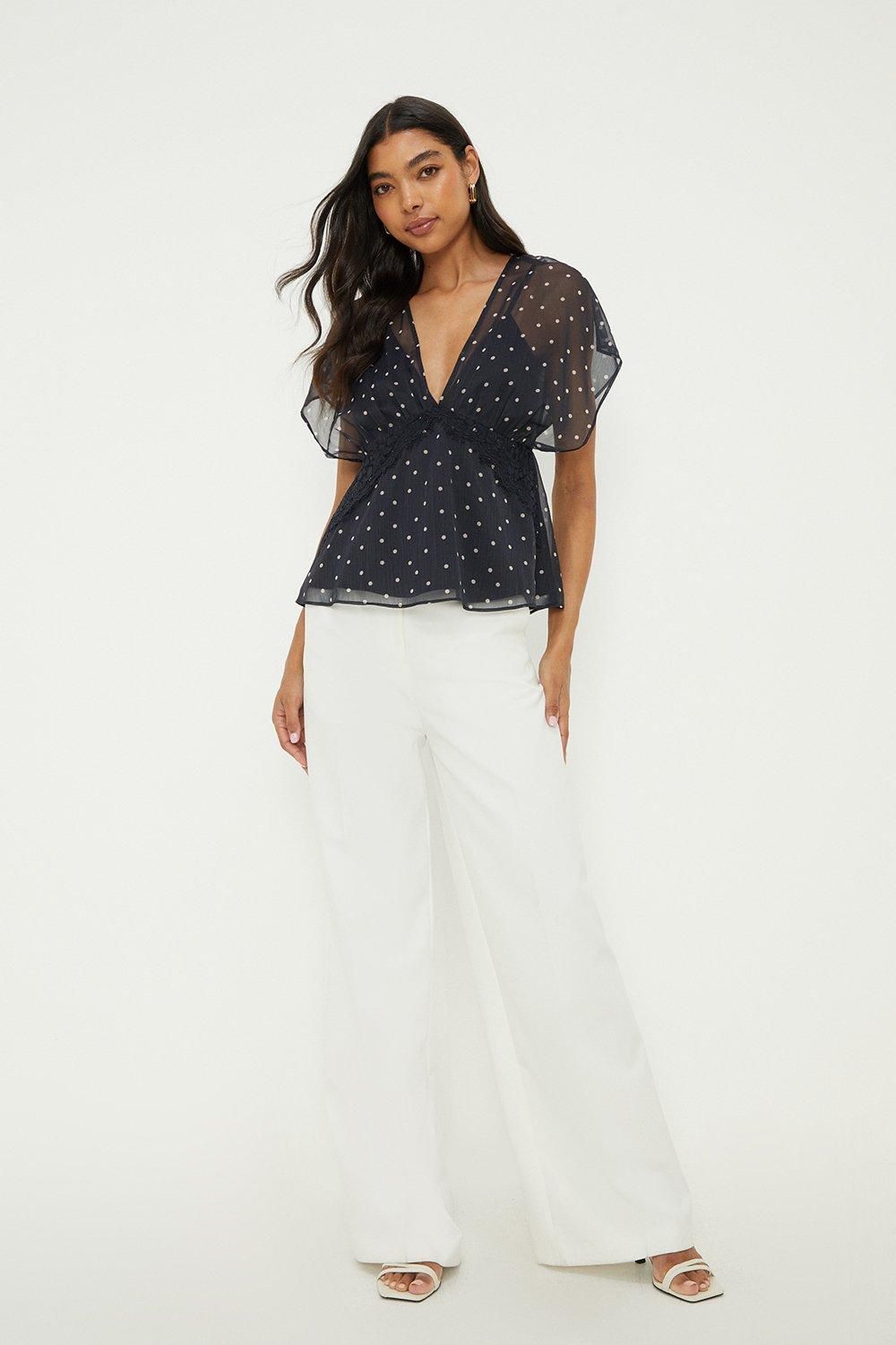 Dorothy Perkins Chiffon Lace Trim Top Black image 2