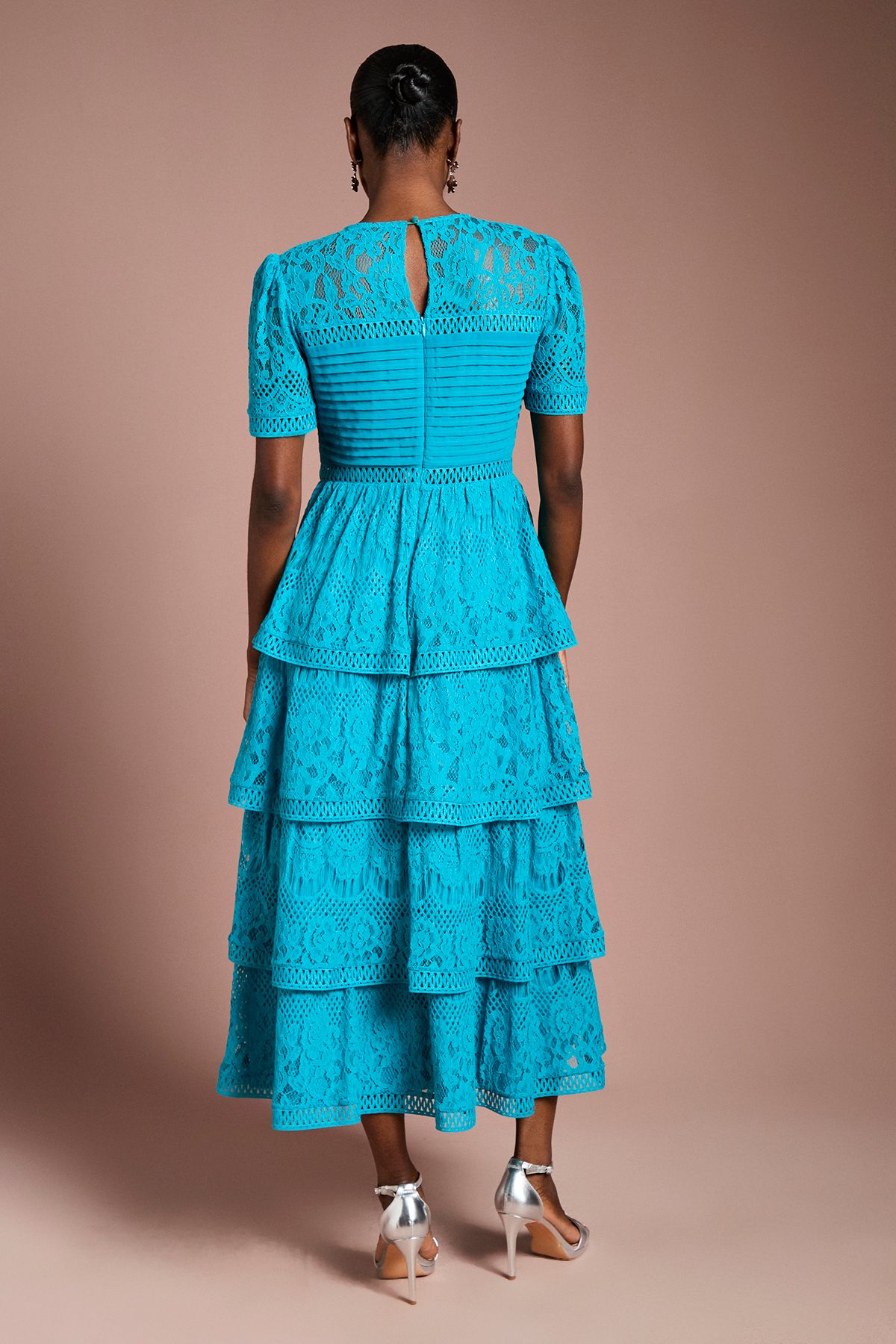 Coast Tiered Lace Midi Dress Teal image 3