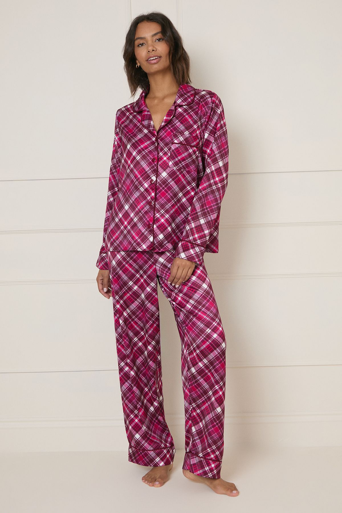 Oasis Long Sleeve Satin Printed Nightwear Set Pink image 1