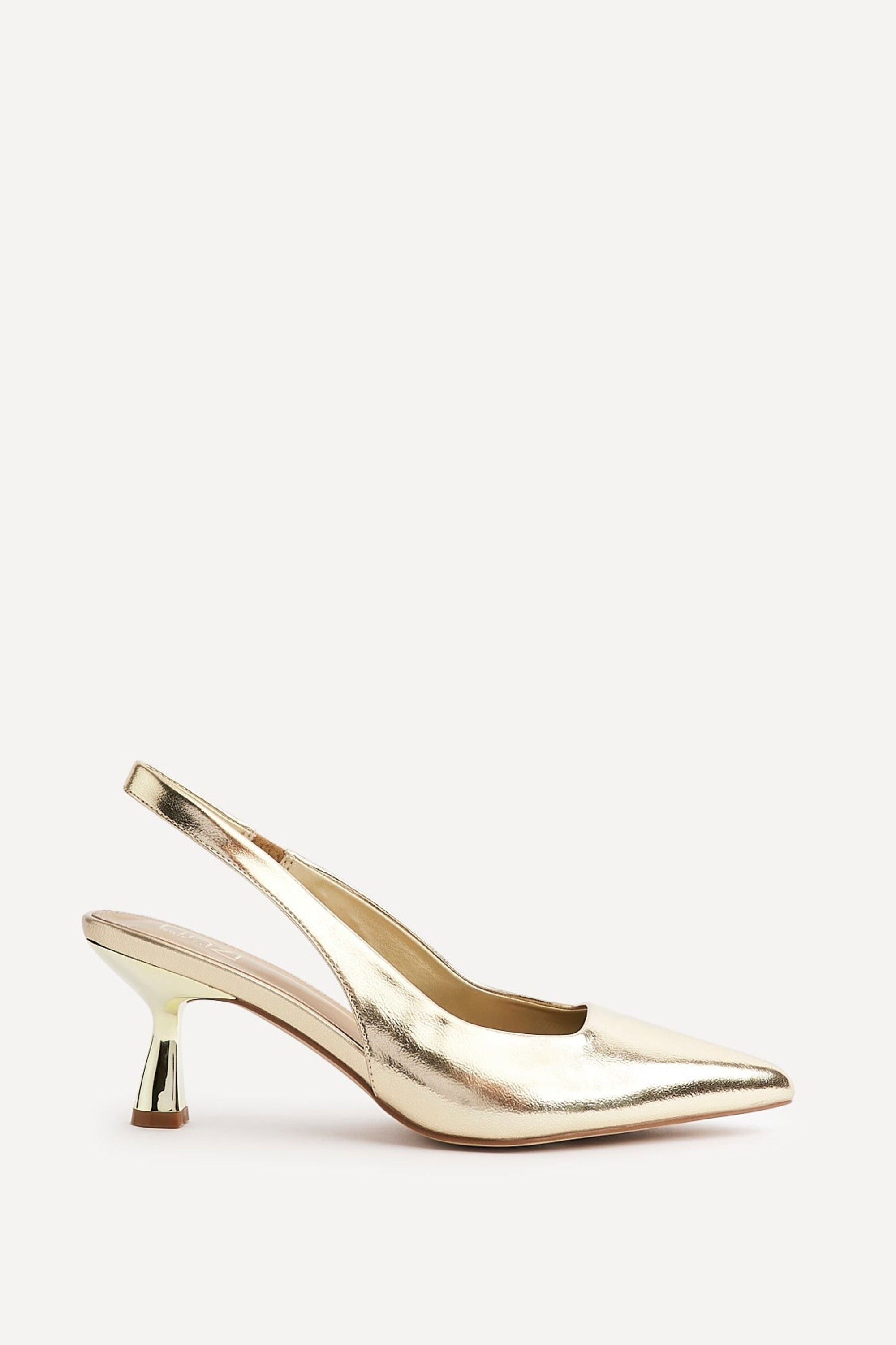 Linzi Izzie Wide Fit Gold Faux Leather Sling Back Low Court Heel image 1