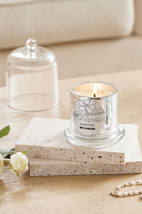 SHEONLY Smokeless Vegetable Wax Scented Candle with Bell Shaped Glass Cup, Gardenia