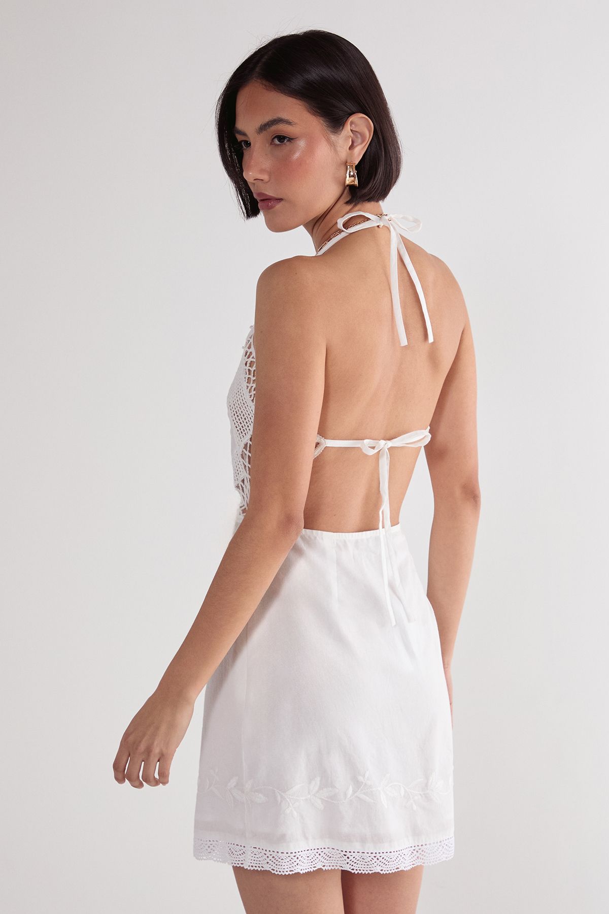NastyGal Cotton Embroidered Crochet Mix Layered Mini Dress White image 4