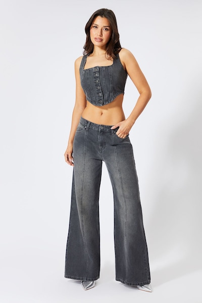 MissPap Denim Seam Front Wide Leg Jeans Grey