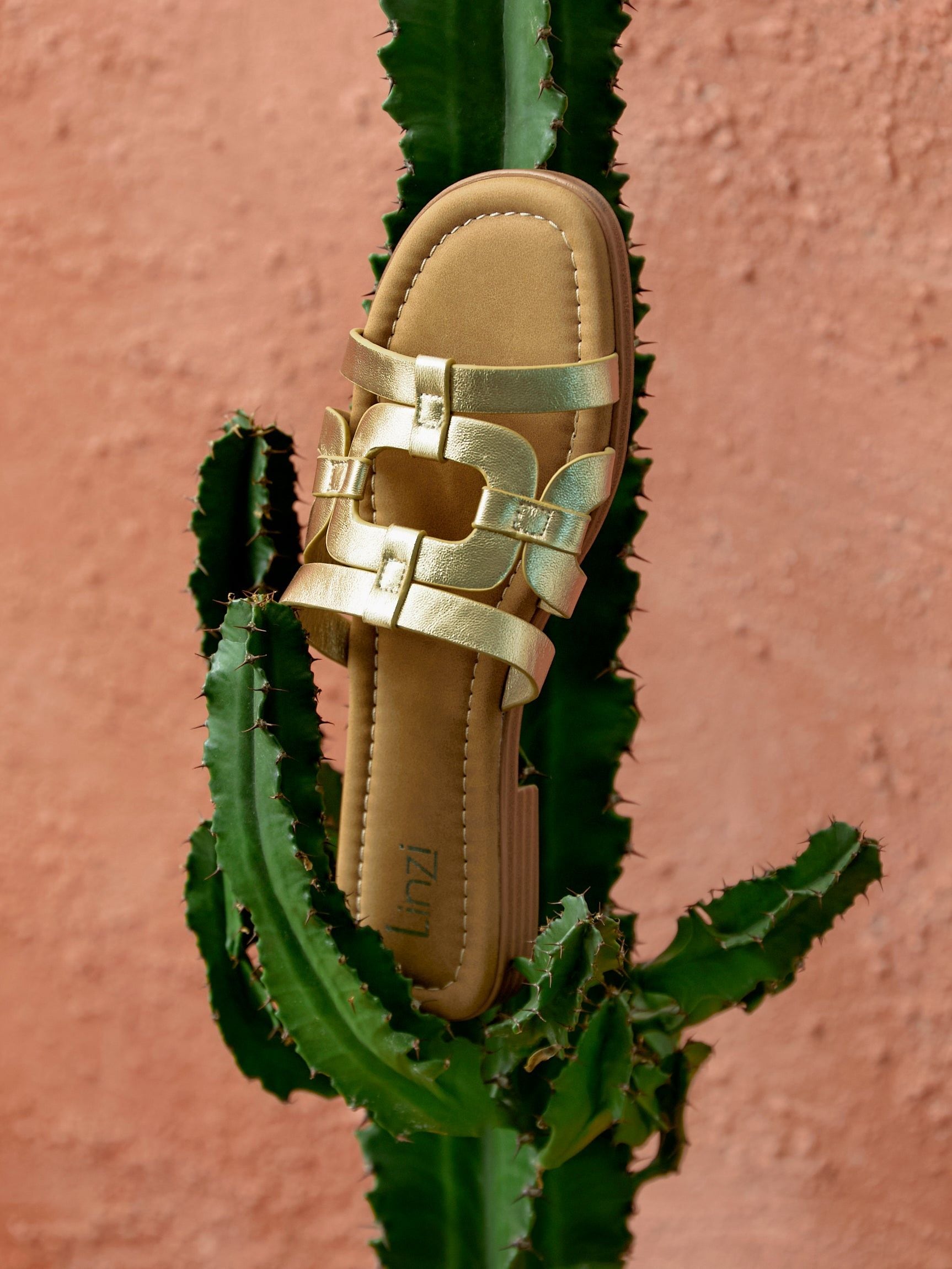 Linzi Lupita Gold Faux Leather Linked Flat Slider Sandal image 2