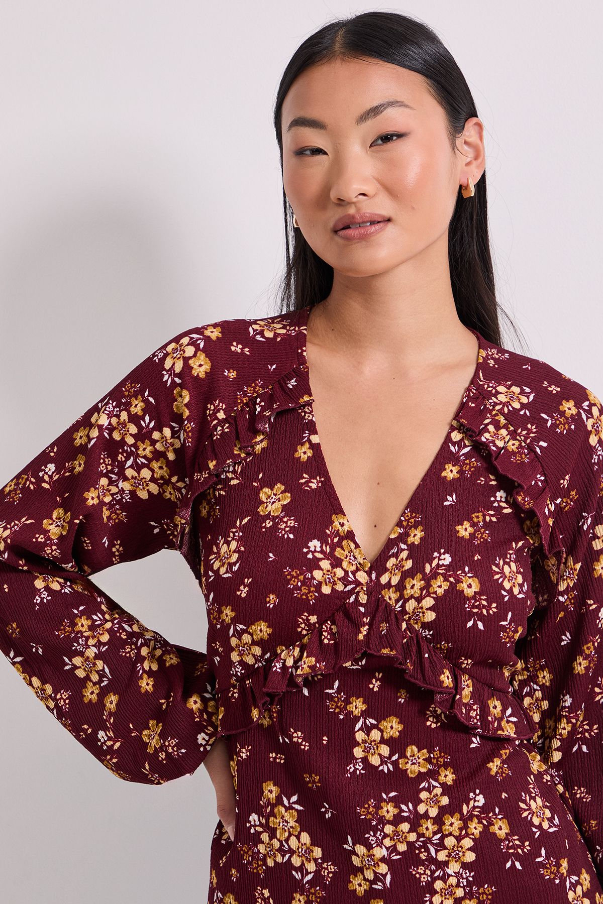 Dorothy Perkins Petite Yellow Floral Empire Seam Frill Detail Printed Jersey Top Yellow image 4