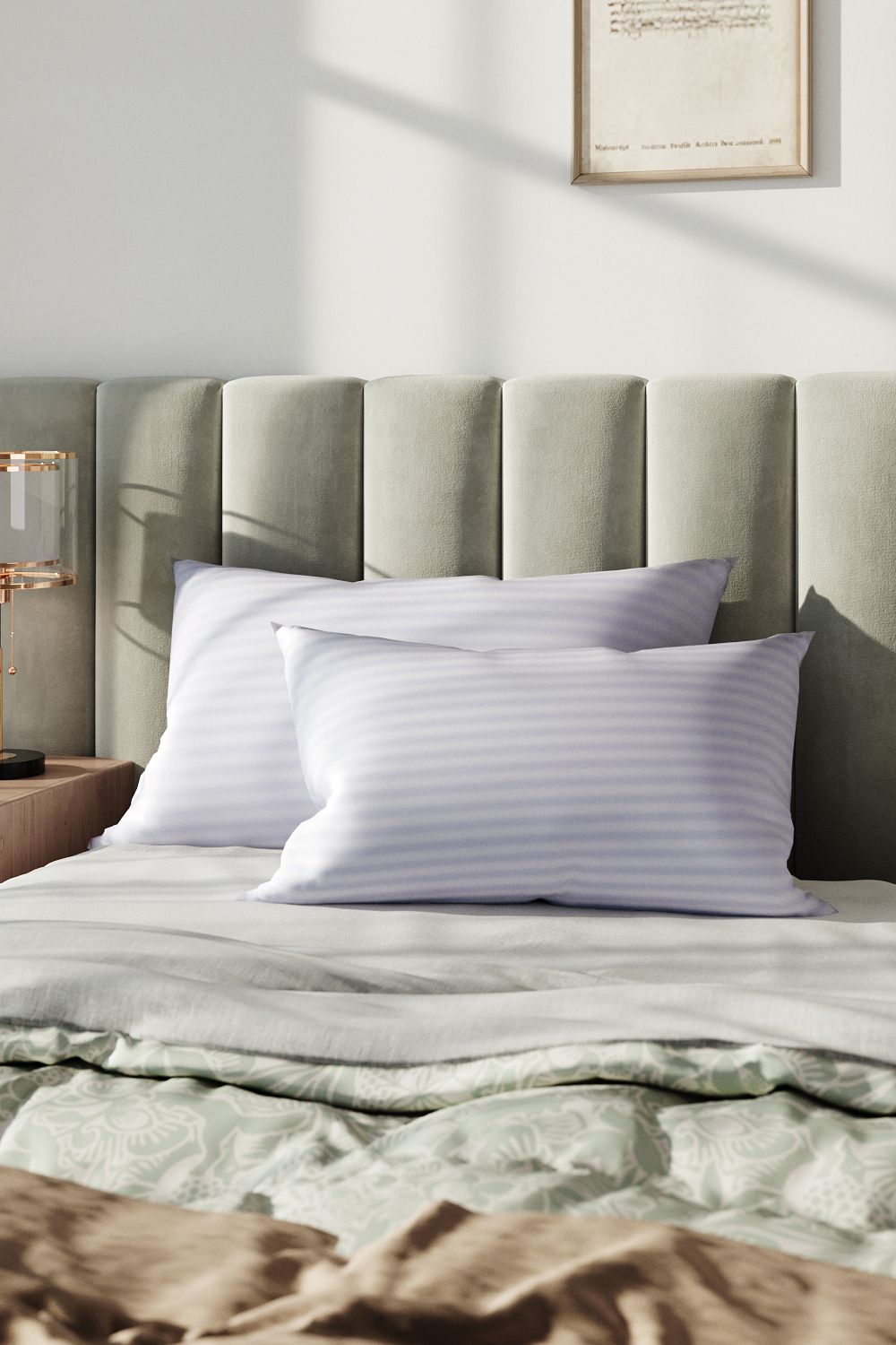 Living and Home 2Pcs Washable Stripe Bed Pillows Comfortable Medium Firm Support Pillows, 74cm L x 48cm W image 2