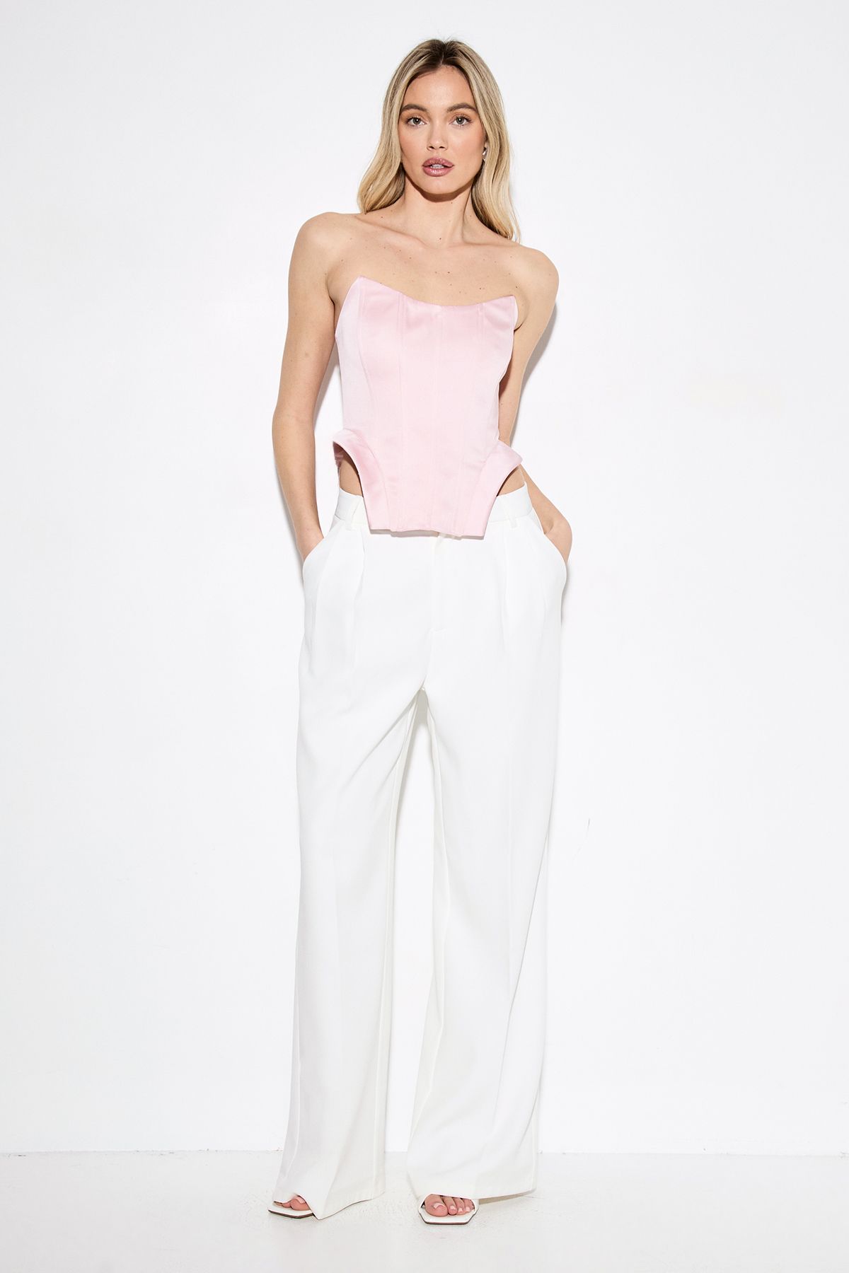 MissPap Satin Twill Bonded Corset Top Soft Pink image 2