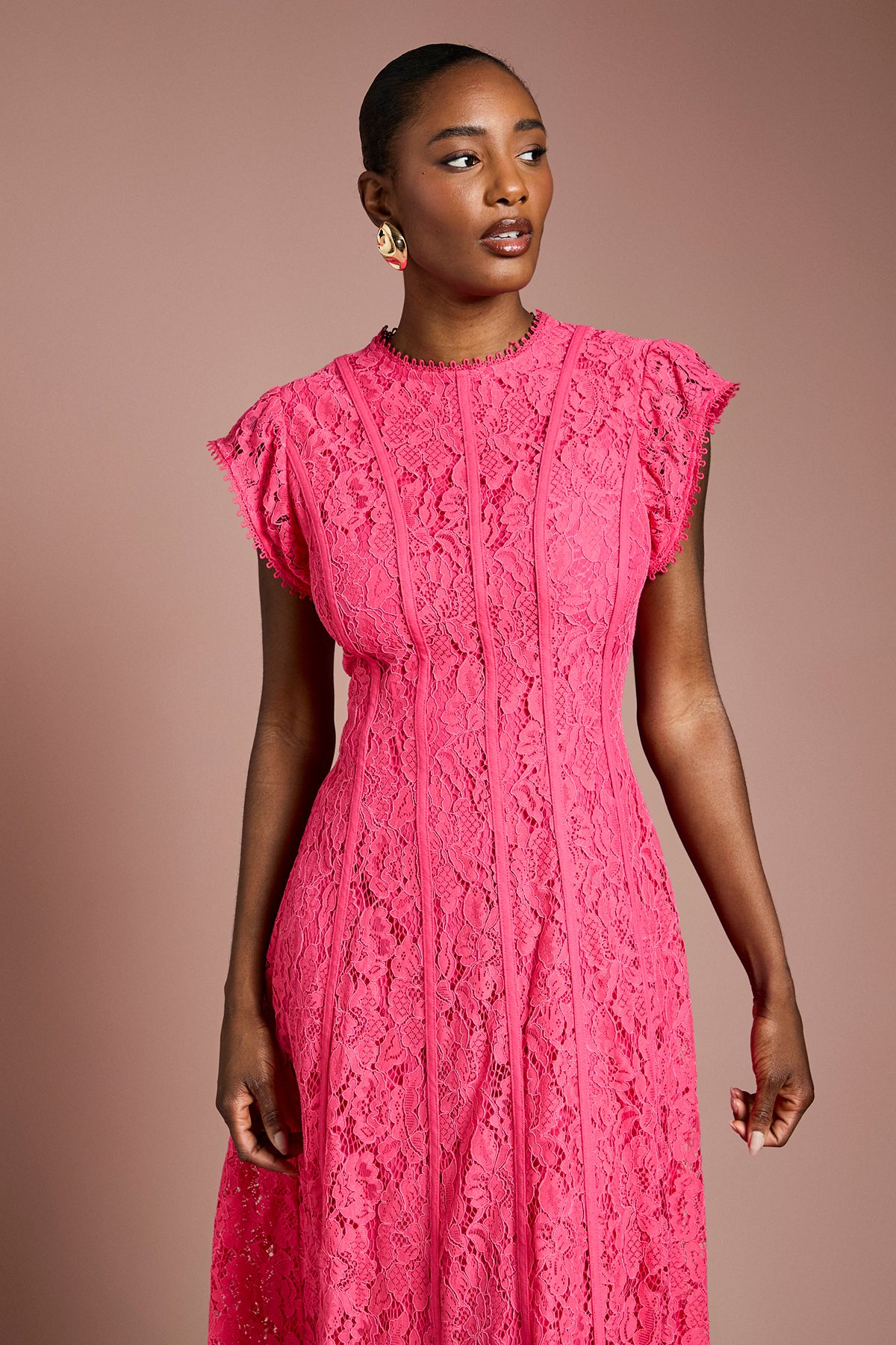 Coast Lace Panelled Midi Dress Red image 2