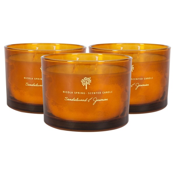 Nicola Spring 350g Sandalwood & Jasmine Soy Candles - Pack of 3 - Double Wick Sweet