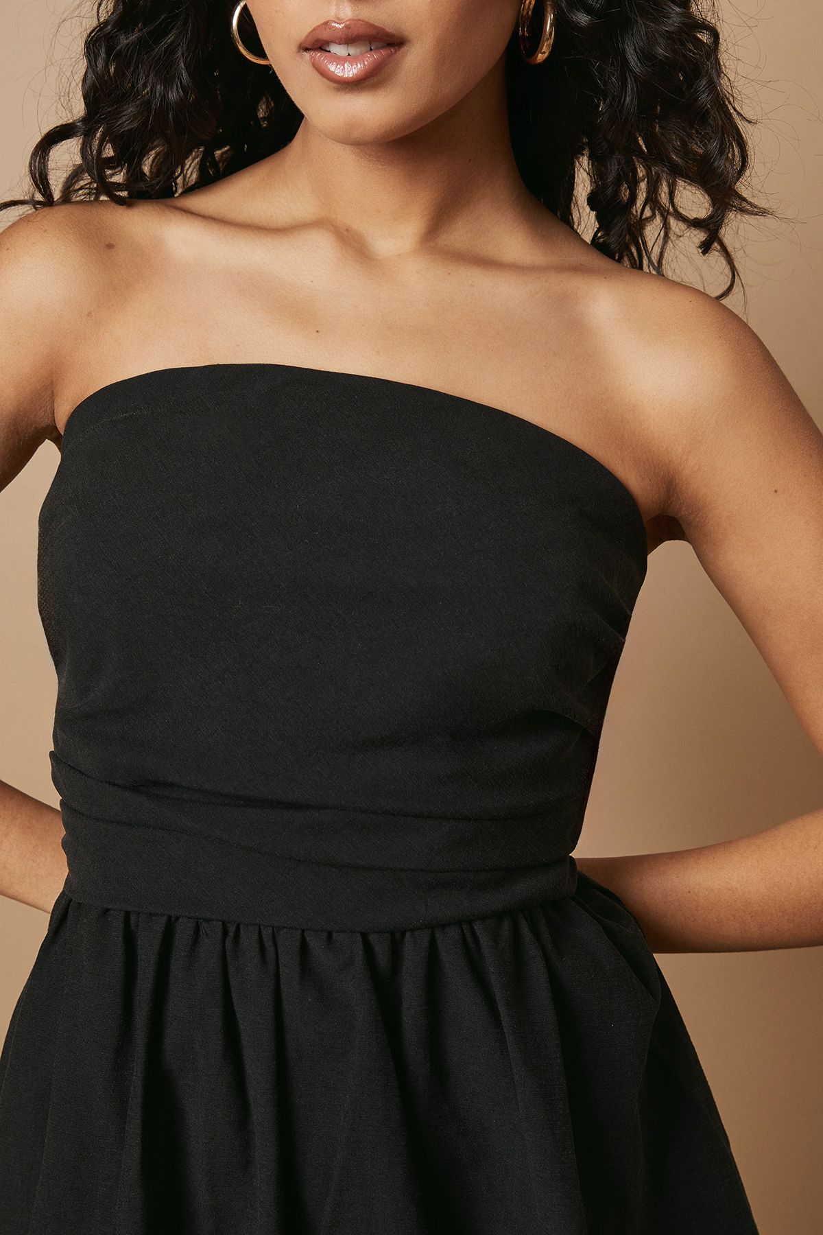 Oasis Petite Strapless Gathered Puffball Mini Dress Black image 4