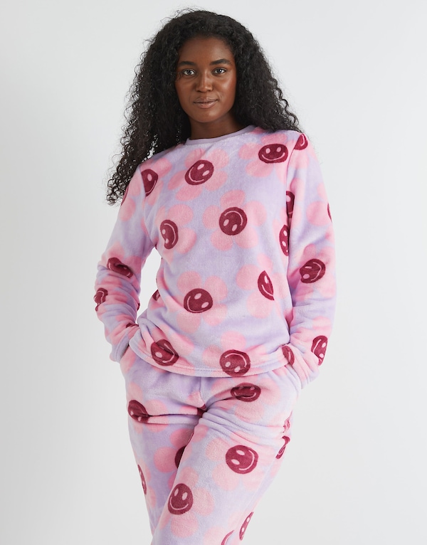 SKINNYDIP Happy Flower Lilac Twosie Fleece Pyjama Set