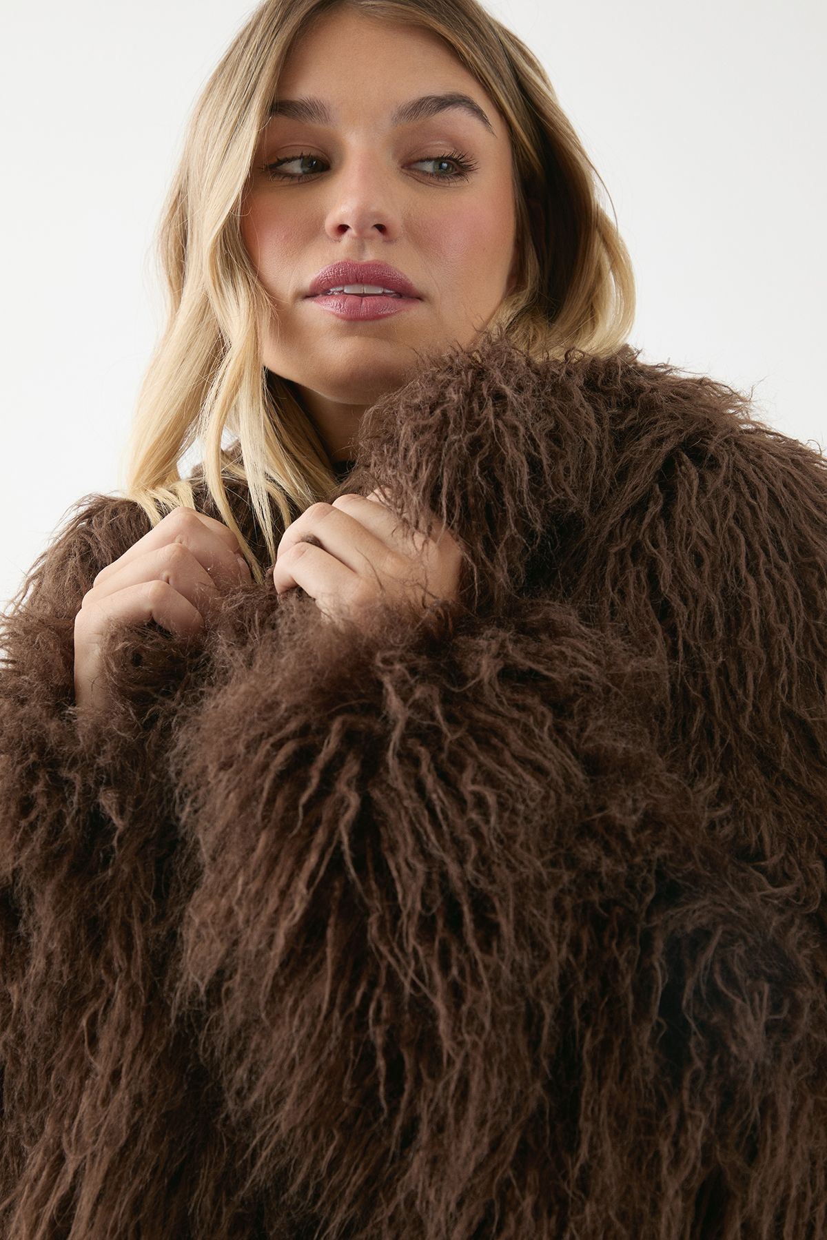 MissPap Mongolian Collared Faux Fur Jacket Chocolate image 4