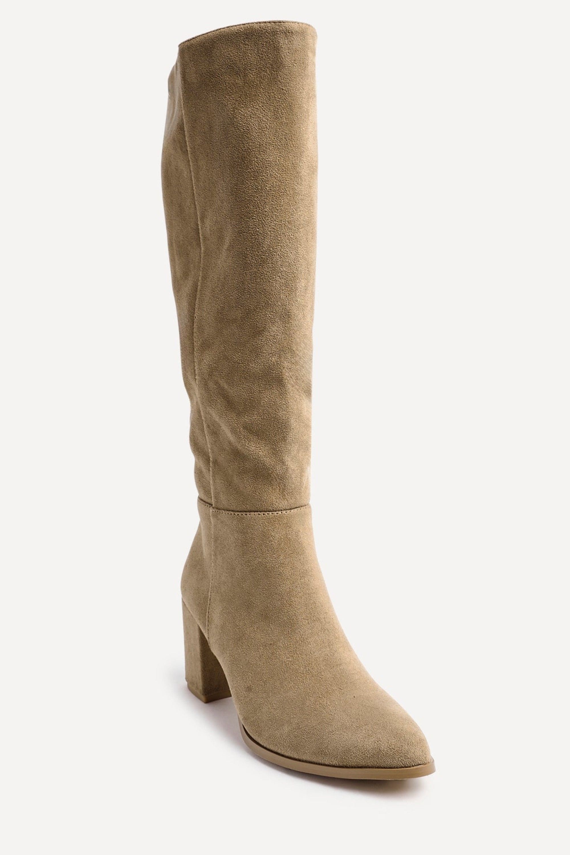 Linzi Swerve Beige Suede Block Heeled Long Boot image 4