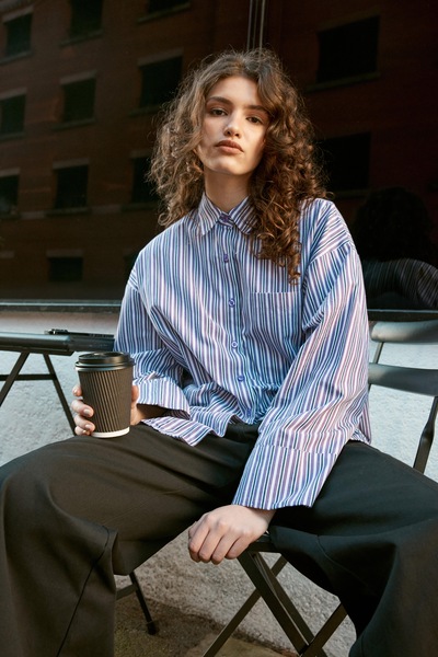 NastyGal Cotton Stripe Extreme Oversized Wide Cuff Shirt Purple