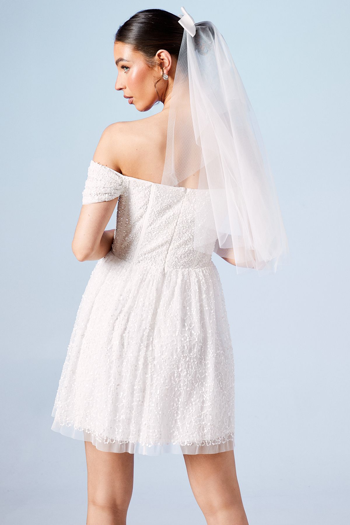 Coast Bardot Full Skirted Embellished Bridal Mini Dress Ivory image 3