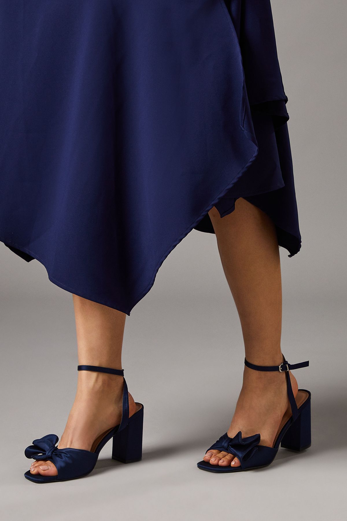 Coast Tina Satin Soft Ruffle High Block Heel Sandals Navy image 3
