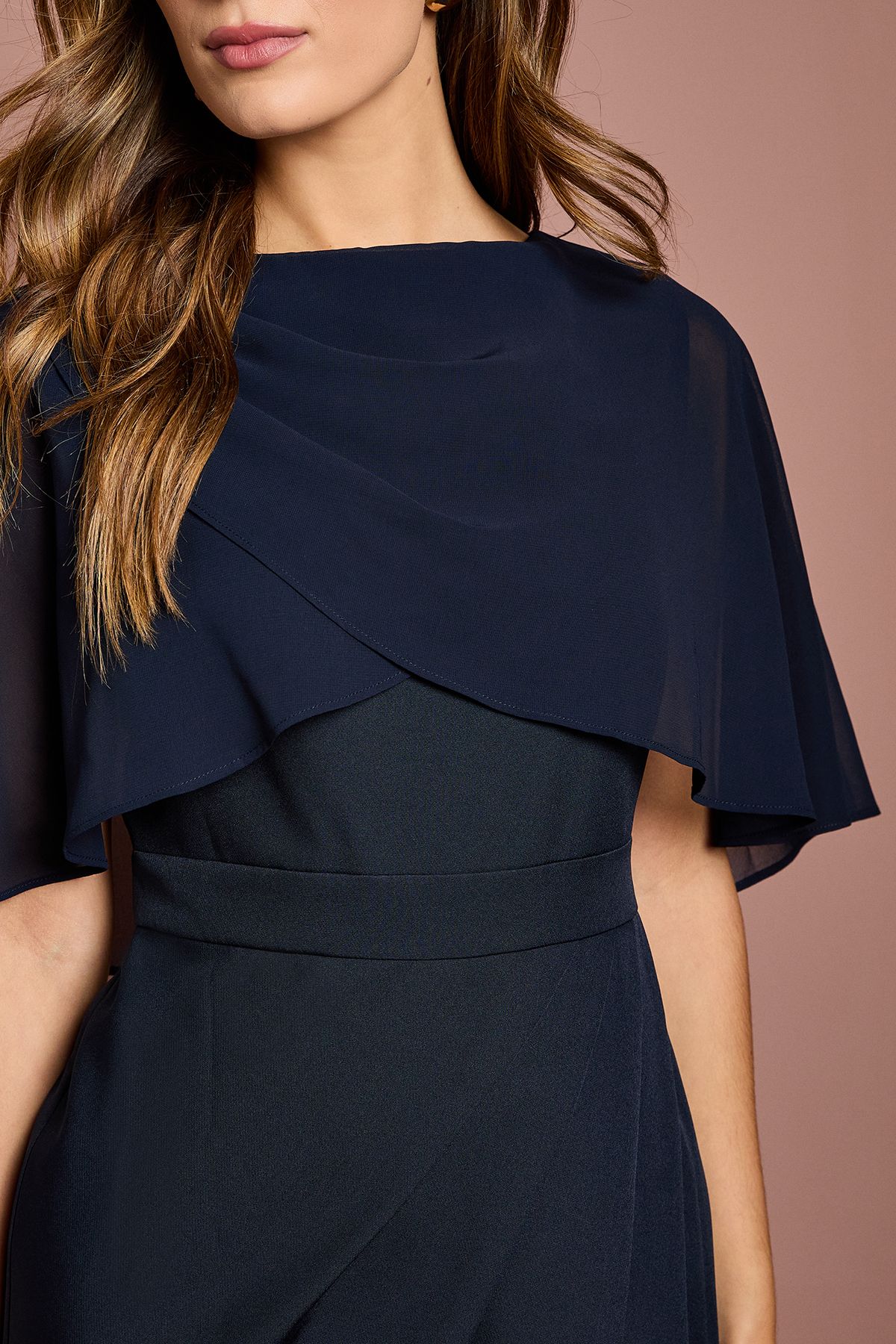 Coast Chiffon Cape Pencil Dress Navy image 5