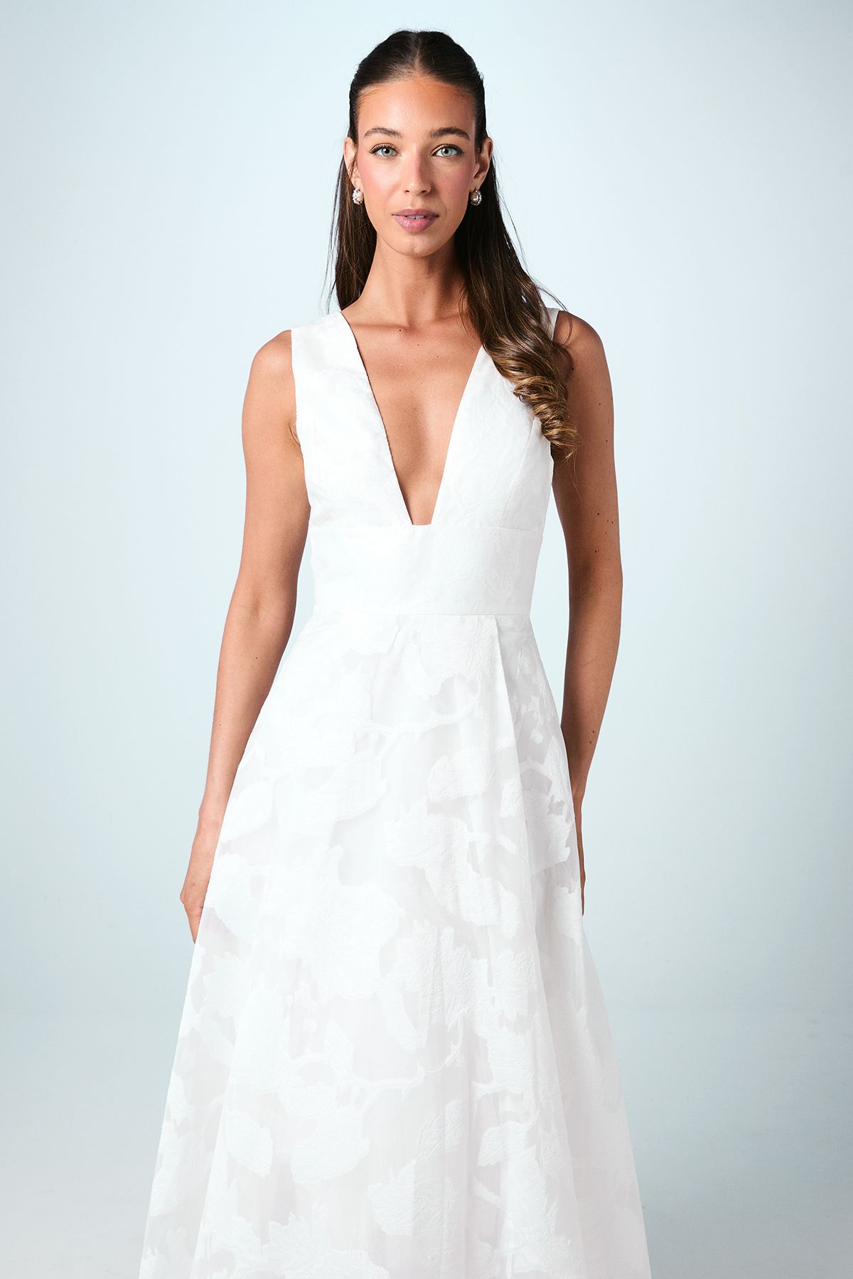 Coast Plunge Neck Jacquard Midi Wedding Dress Ivory image 2