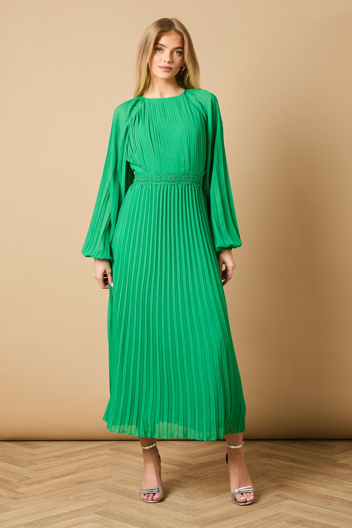 Oasis High Neck Mesh Long Sleeve Maxi Dress Green image 1