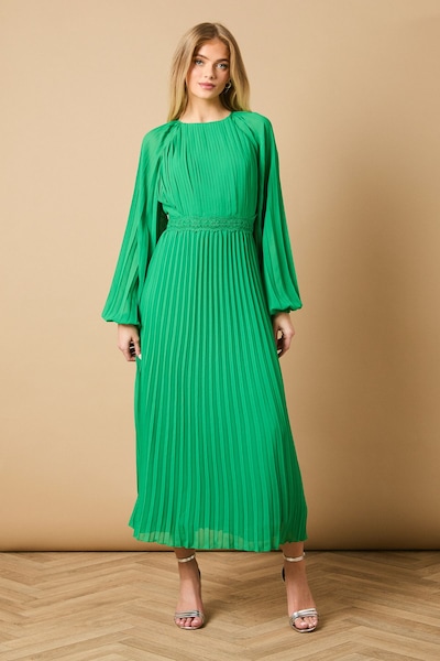 Oasis High Neck Mesh Long Sleeve Maxi Dress Green