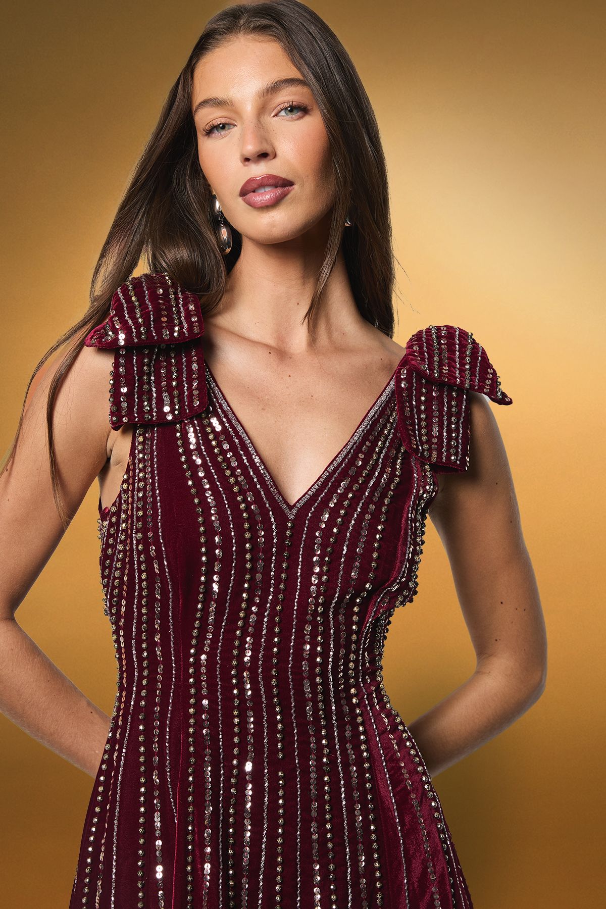 Coast Velvet Bow Embellished Midi Dress Berry image 2