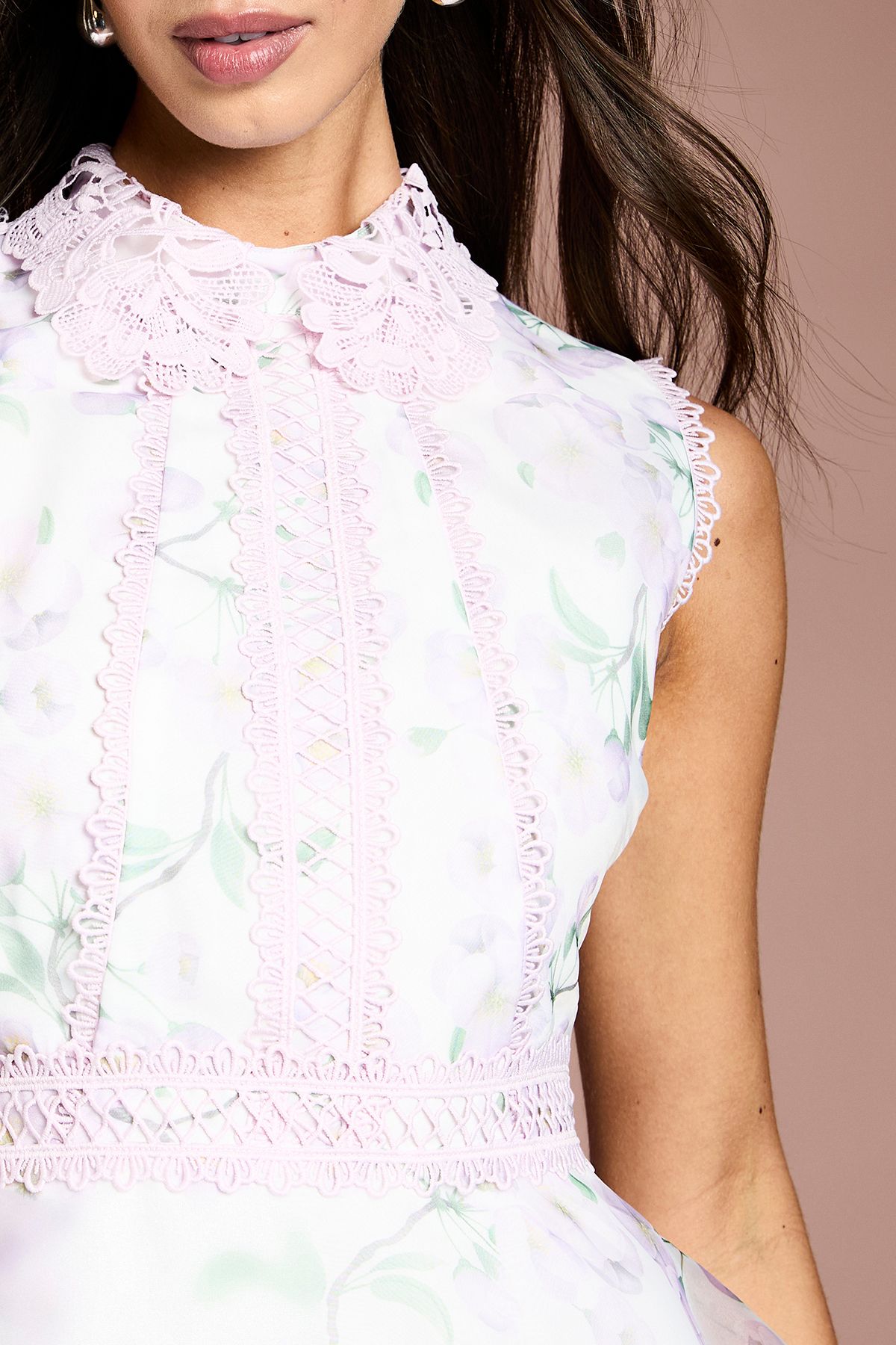 Coast Floral Organza Lace Collar Tiered Midi Dress Ivory image 4