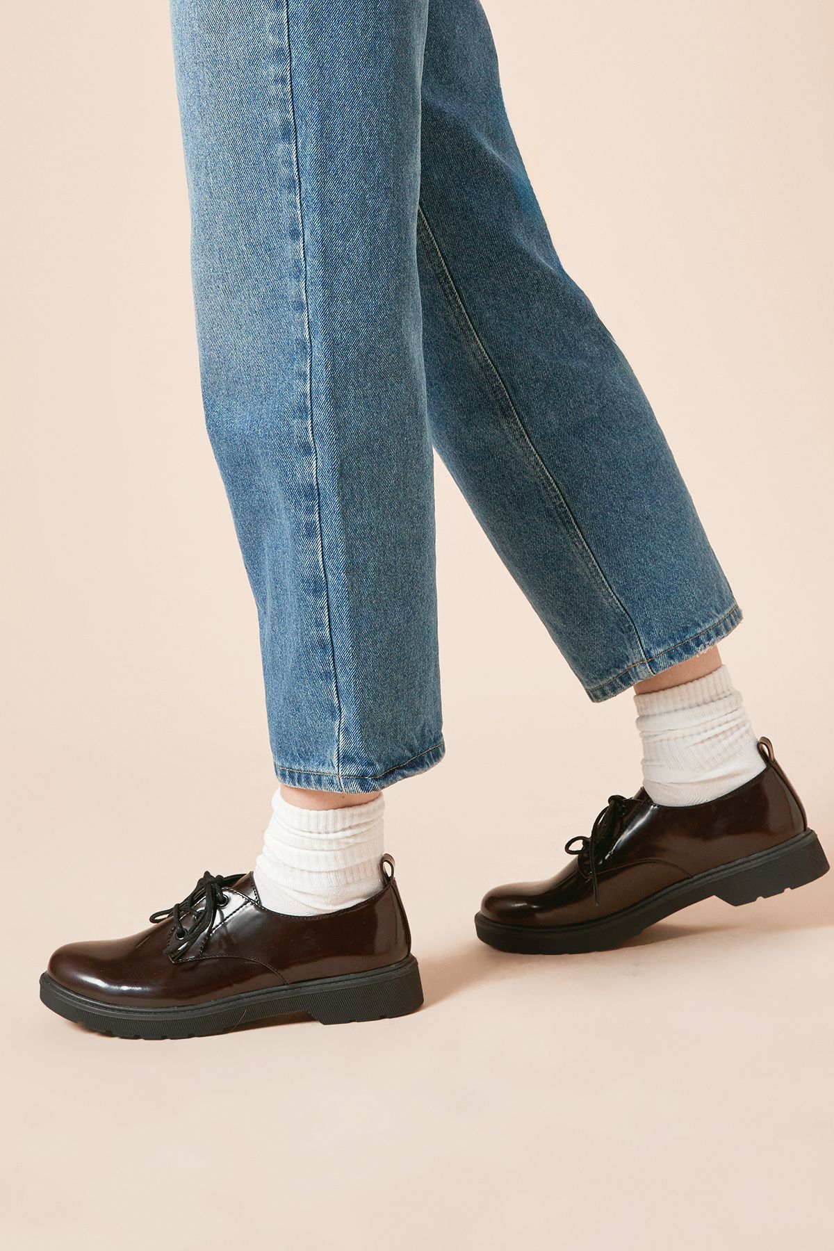 Dorothy Perkins Elysia Faux Leather Lace Up Chunky Casual Shoes Oxblood image 3