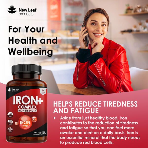 New leaf health Iron Tablets Complex High Strength Complex + Vitamins C, B12 (6 Months Supply) image 3