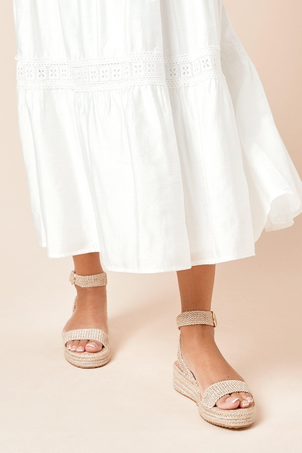 Dorothy Perkins Riva Faux Suede Strap Medium Espadrille Wedge Sandals Neutral image 2