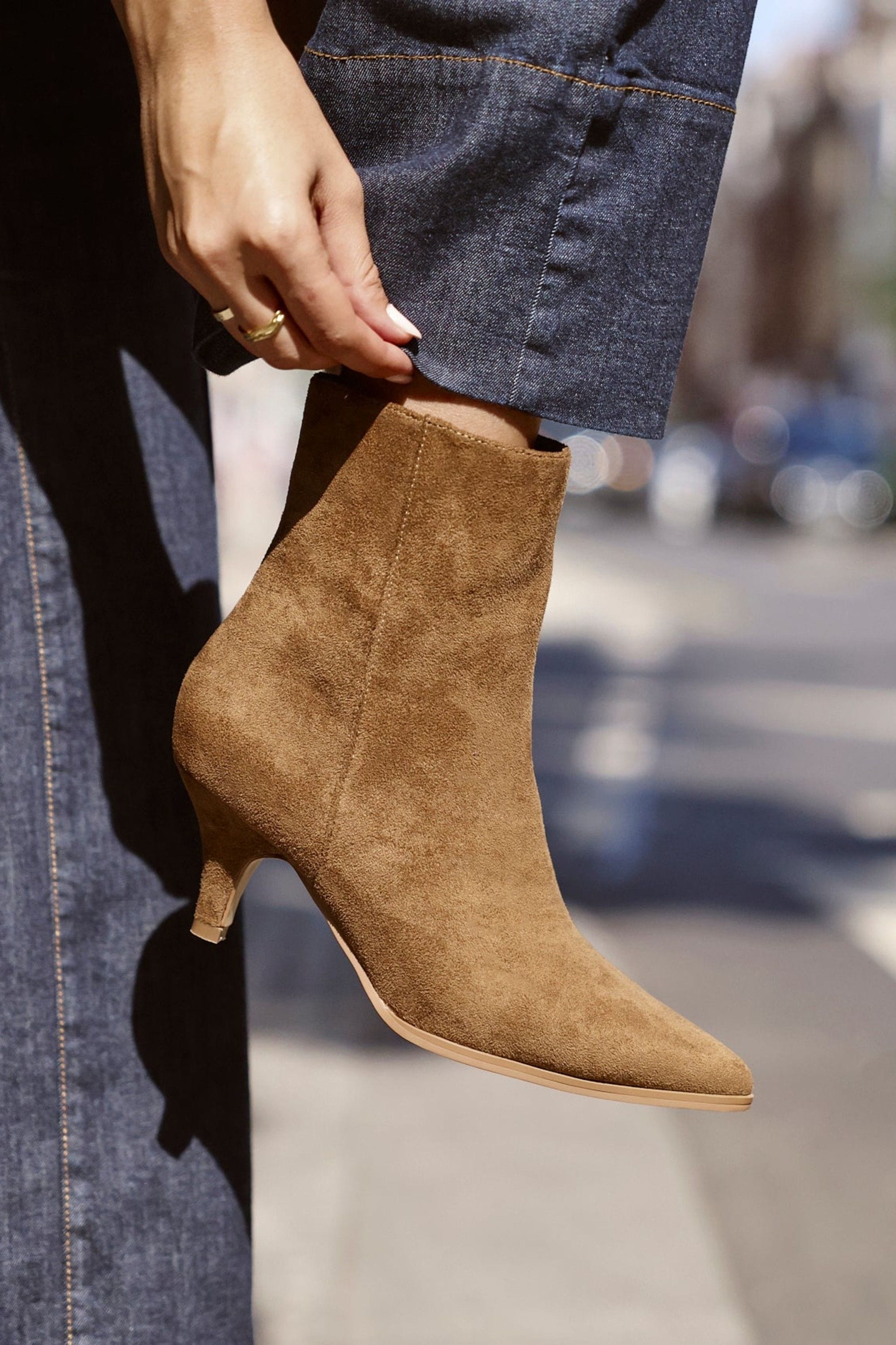 Linzi Pursuit Tan Faux Suede Heeled Pointed Ankle Boot image 6