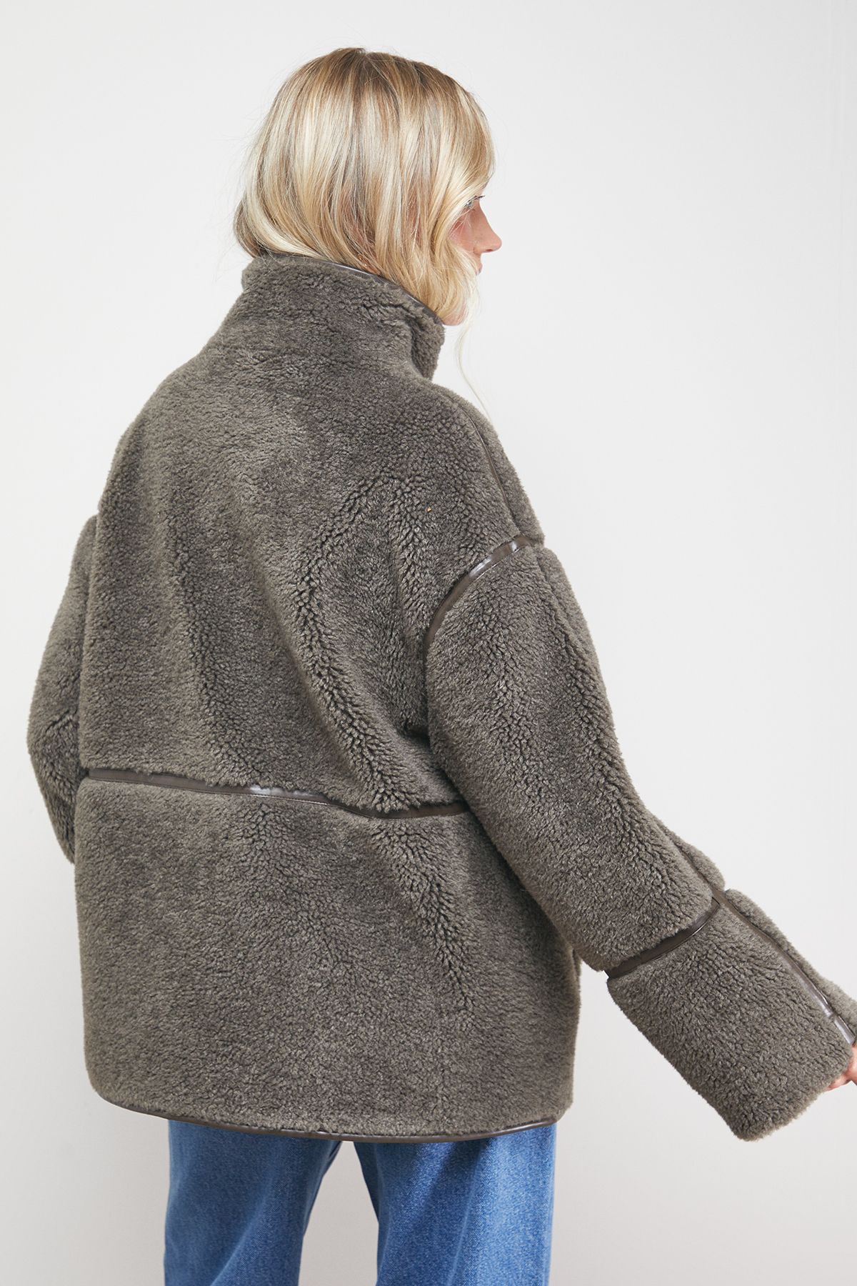 Oasis Funnel Neck Shearling Coat Grey image 4