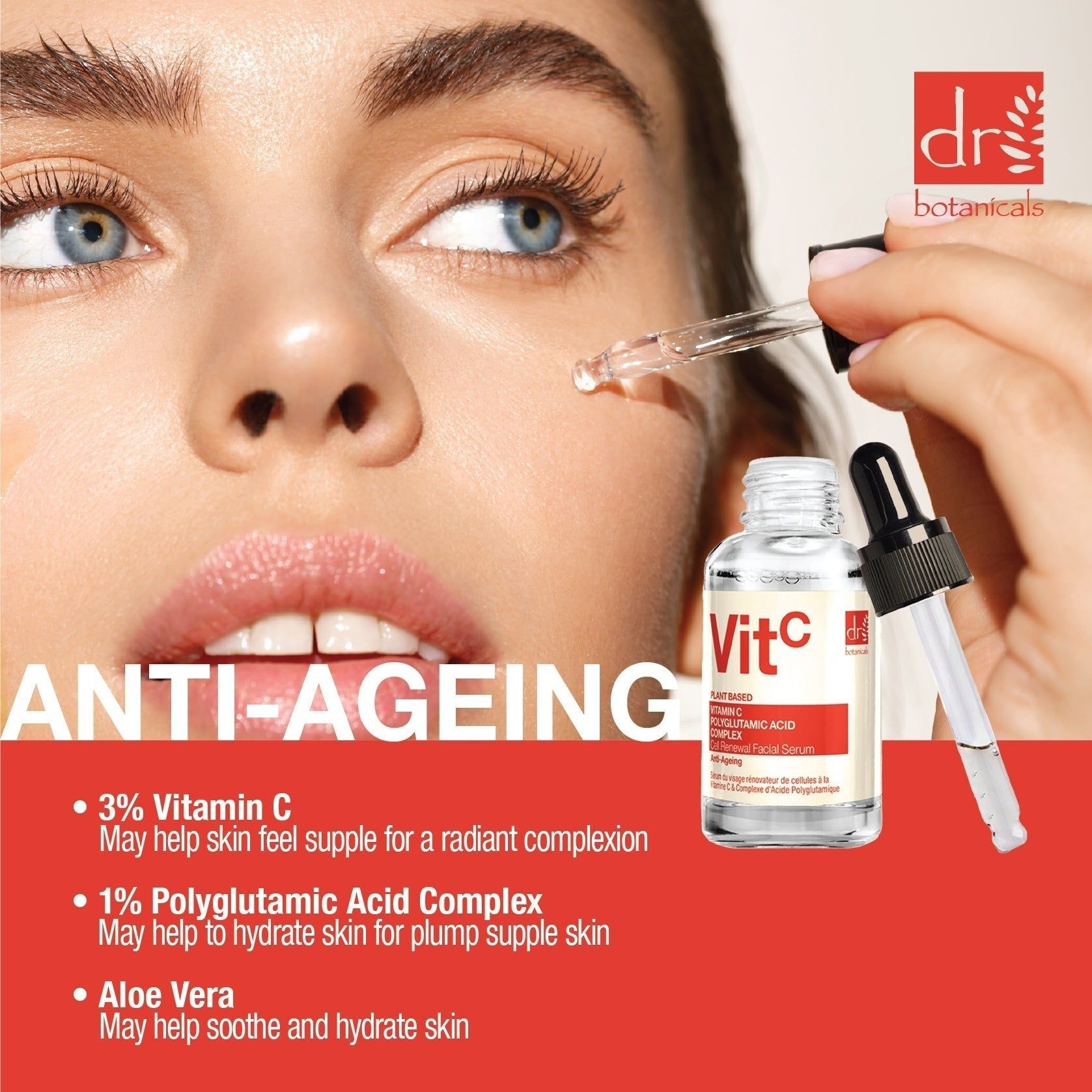 Dr. Botanicals Vitamin C 3% & Polyglutamic Acid Complex 1% & Brightening Facial Serum 30ml image 3