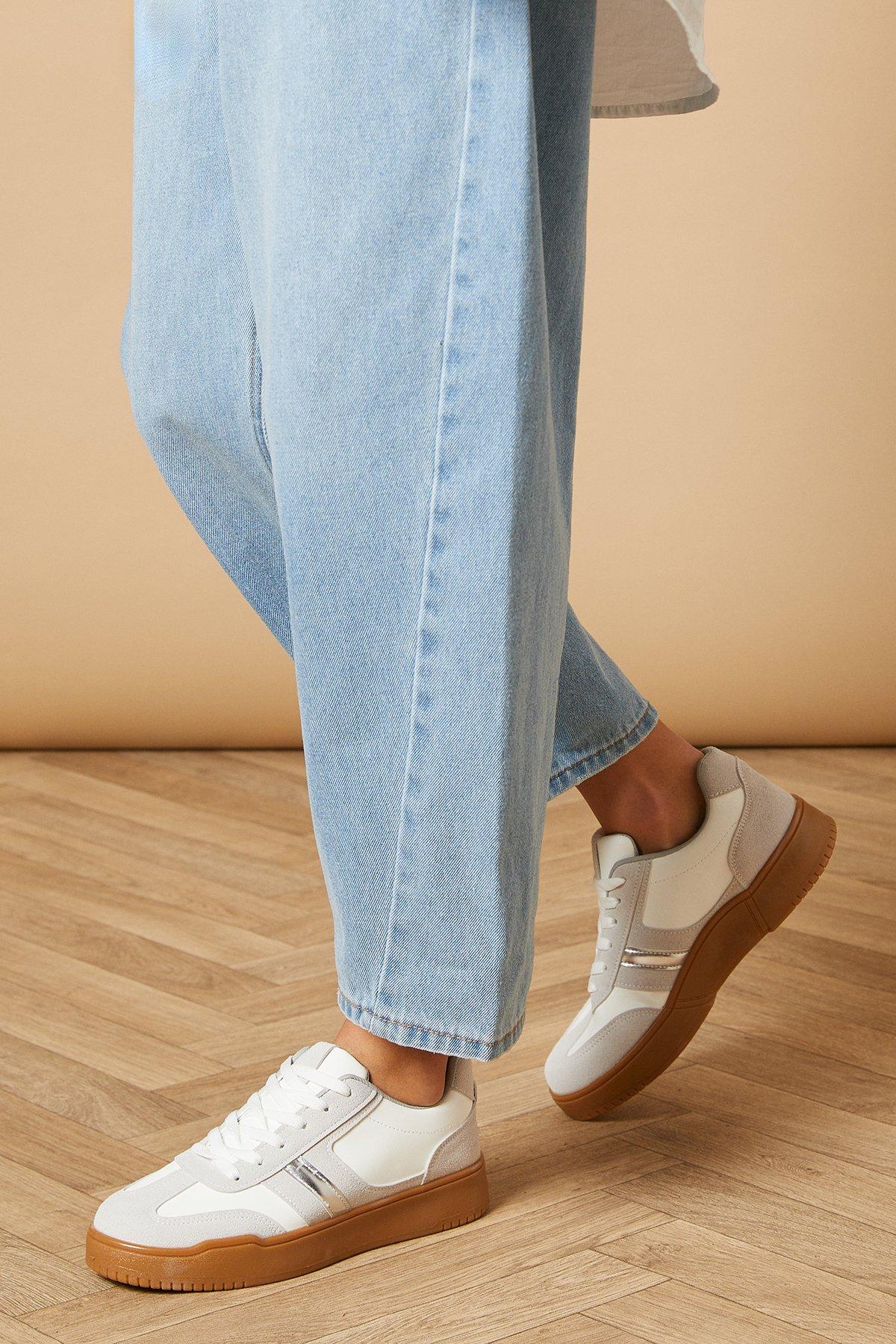 Oasis Peyton Faux Suede Mix Material Lace Up Trainers White image 3