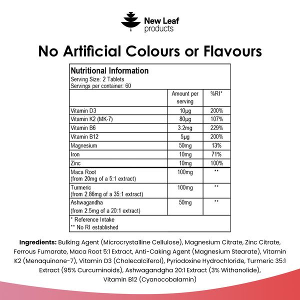 New leaf health Menopause Supplements for Women Enriched with Turmeric, Ashwagandha & Maca Extract 120 Tablets image 6