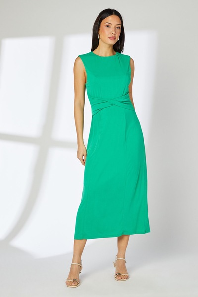 Principles Green Twist Waist Cupro Jersey Midi Dress Green