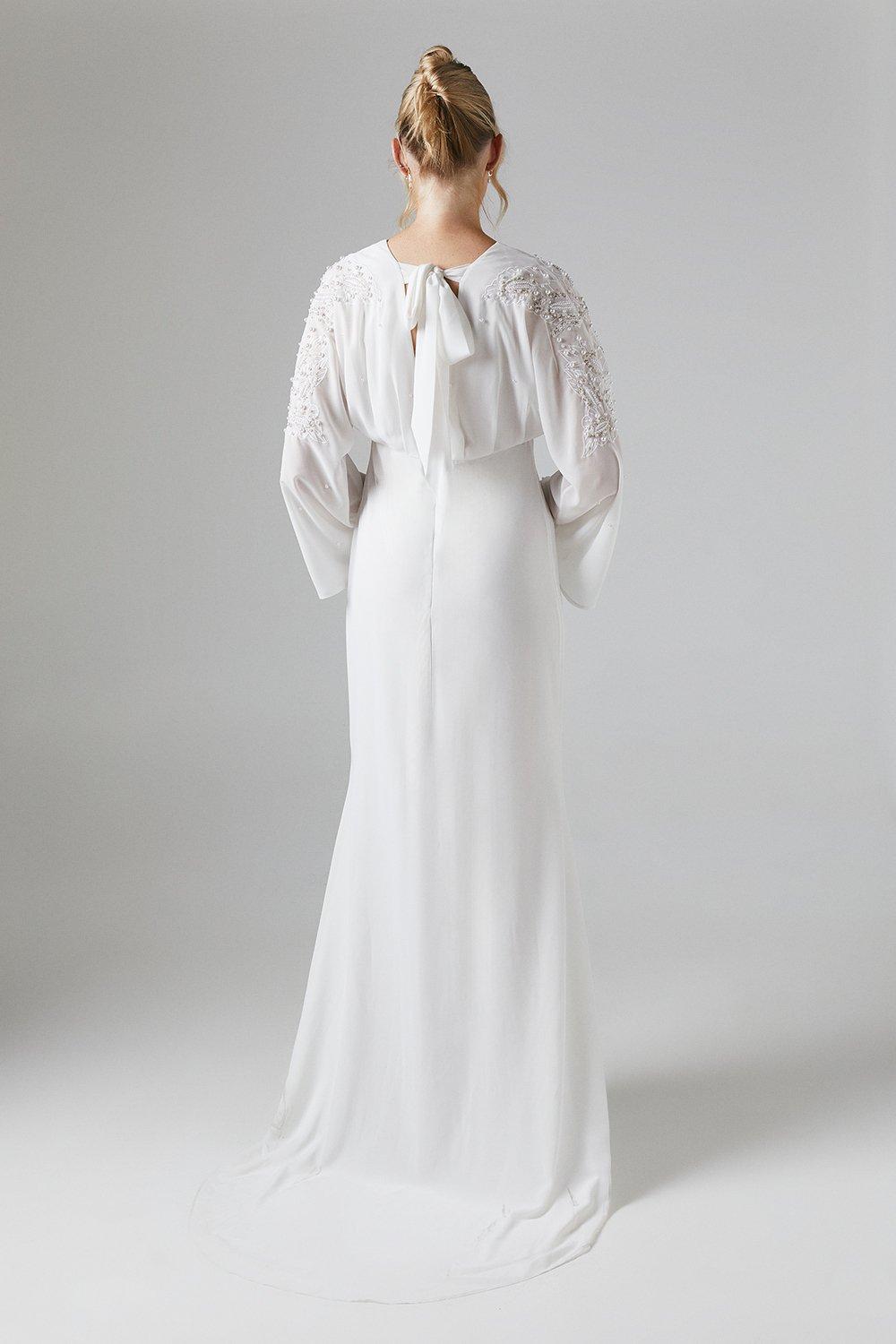 Coast Premium Kimono Sleeve Embellished Fishtail Wedding Dress With Cutwork Ivory image 3