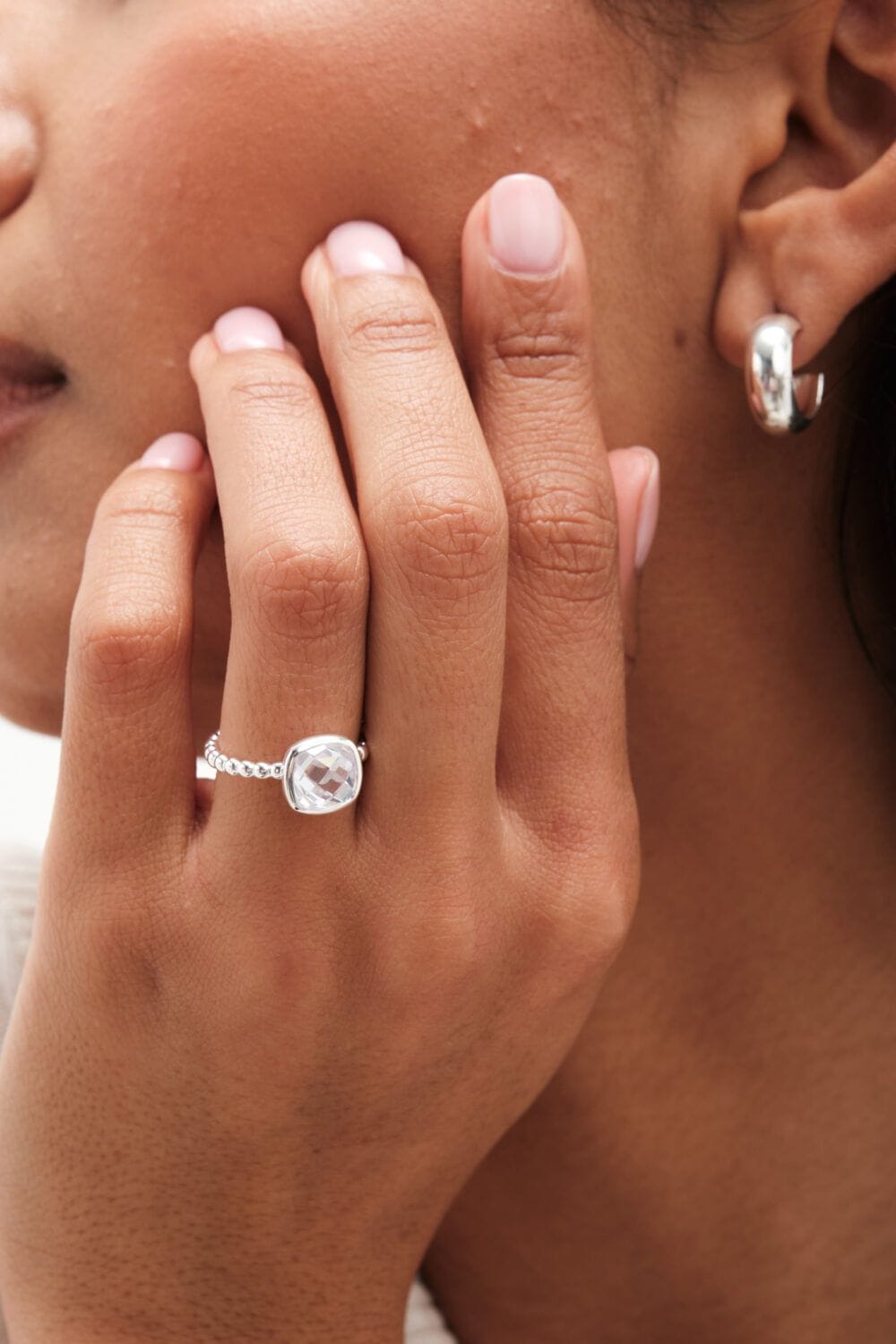 Simply Silver Sterling Silver 925 Beaded Polished And Cubic Zirconia Centre Ring image 3