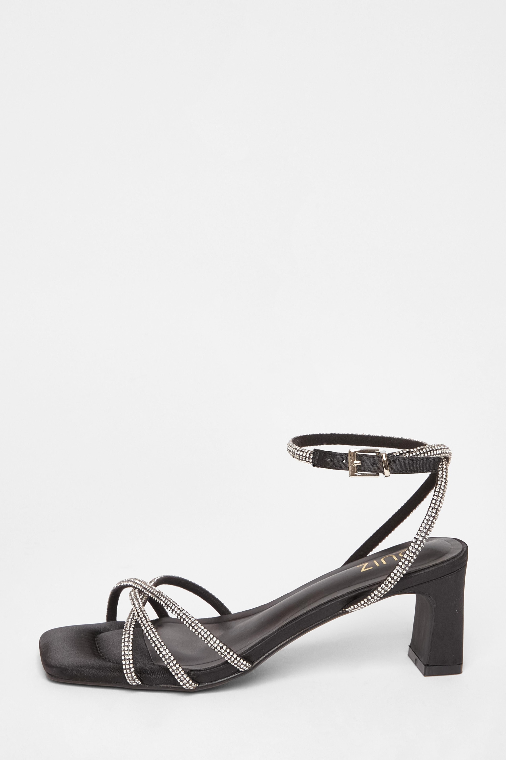 Quiz Black Diamante Strap Block Heels image 3