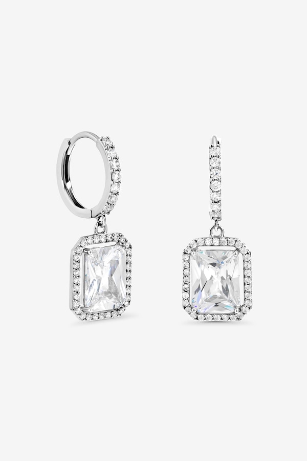 Jon Richard Silver Plated Cubic Zirconia Charm Huggie Hoop Earrings