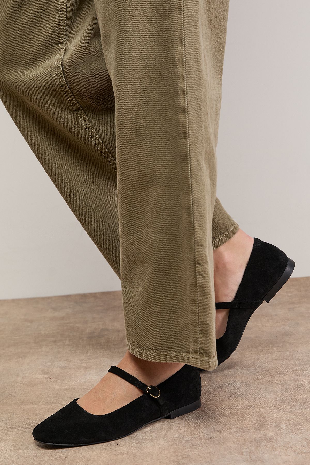 Oasis Belle Suede Mary Jane Square Toe Ballet Pumps Black image 1