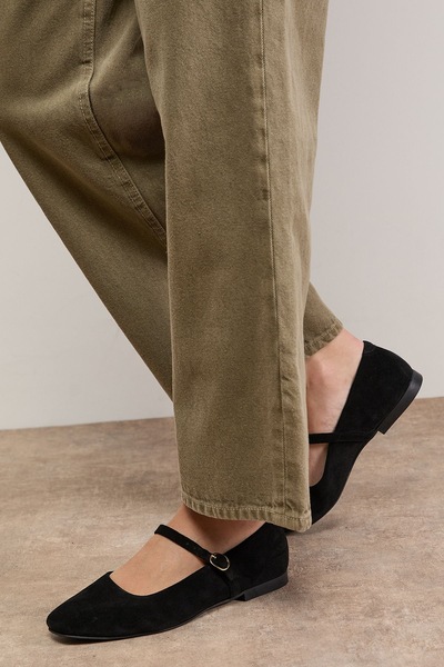 Oasis Belle Suede Mary Jane Square Toe Ballet Pumps Black