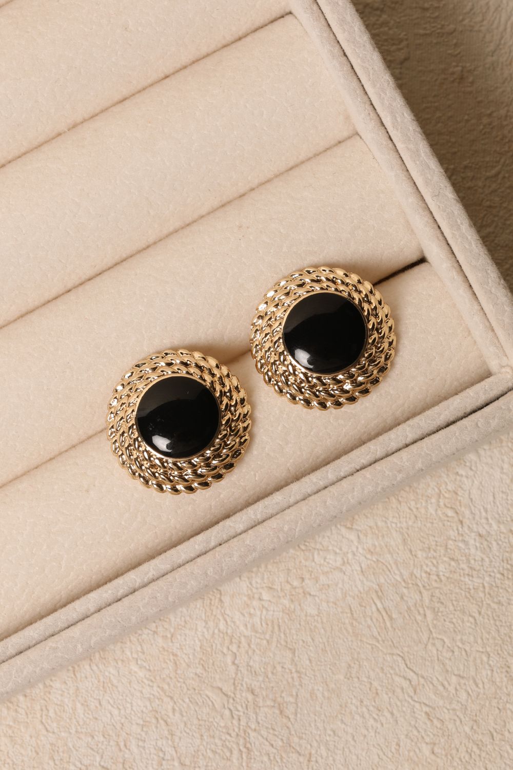 Jon Richard Gold Plated And Jet Enamel Round Earrings image 3