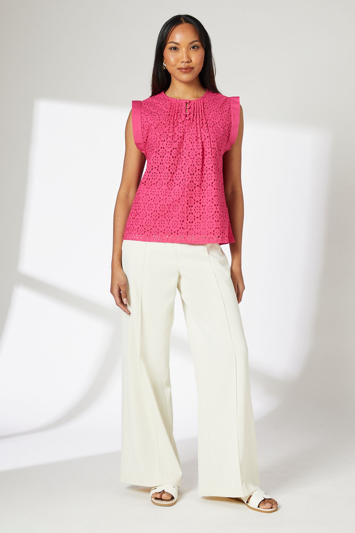 Principles Pink PinTuck Detail Broderie Blouse Pink image 2